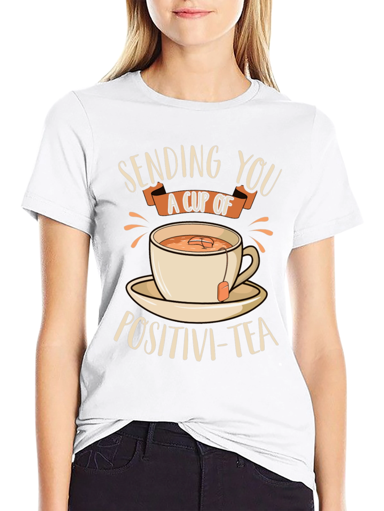 Black Sending You Positivi-Tea Black Graphic T-Shirt view 9