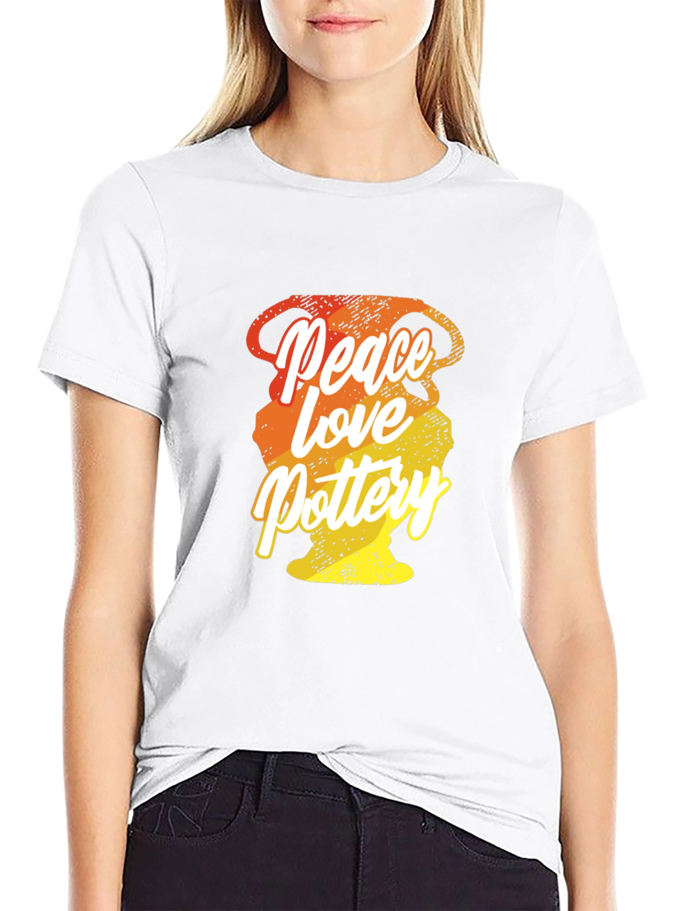 Black Peace Love Pottery Graphic T-Shirt - Stylish Crew Neck Tee view 9