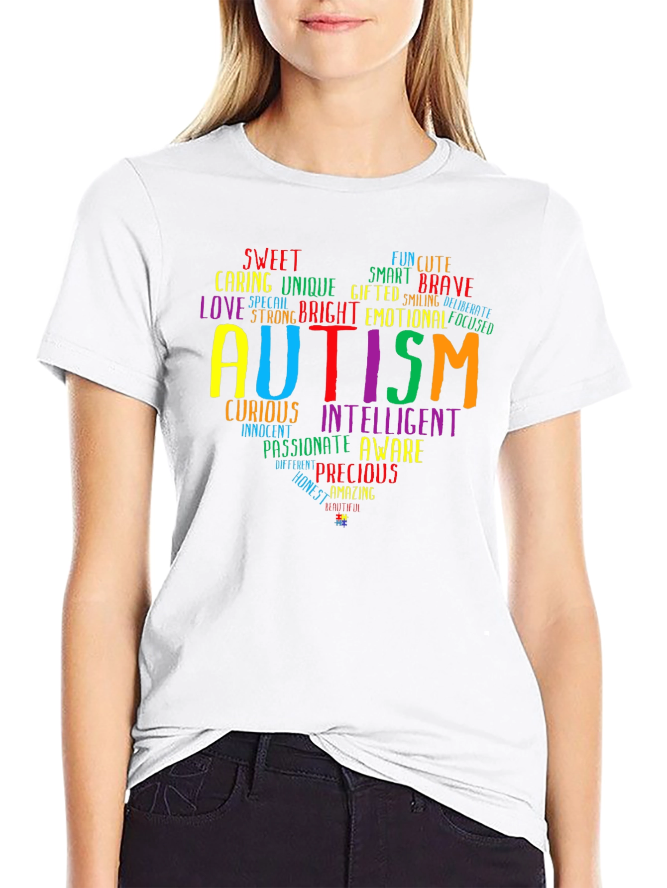 Black Autism Awareness Heart T-Shirt view 9