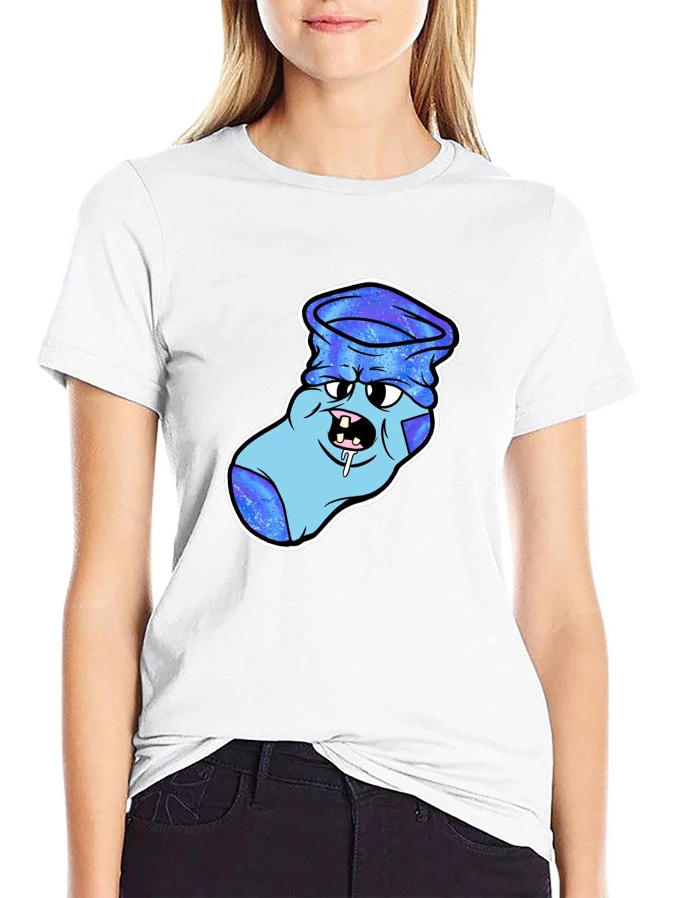 Black Cartoon Sock Monster Graphic T-Shirt view 9