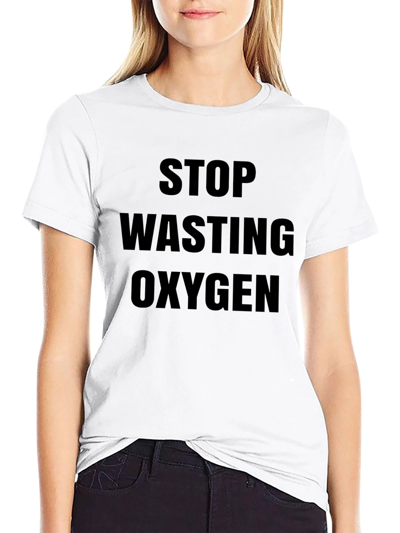 Black Stop Wasting Oxygen Graphic T-Shirt view 9