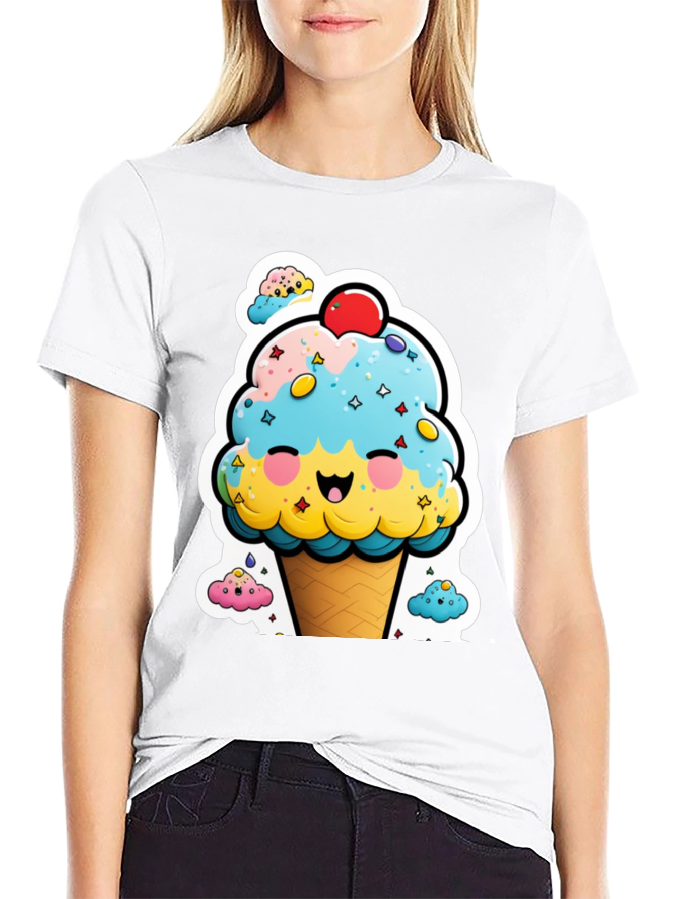 Black Cute Ice Cream Cone Graphic Tee view 9