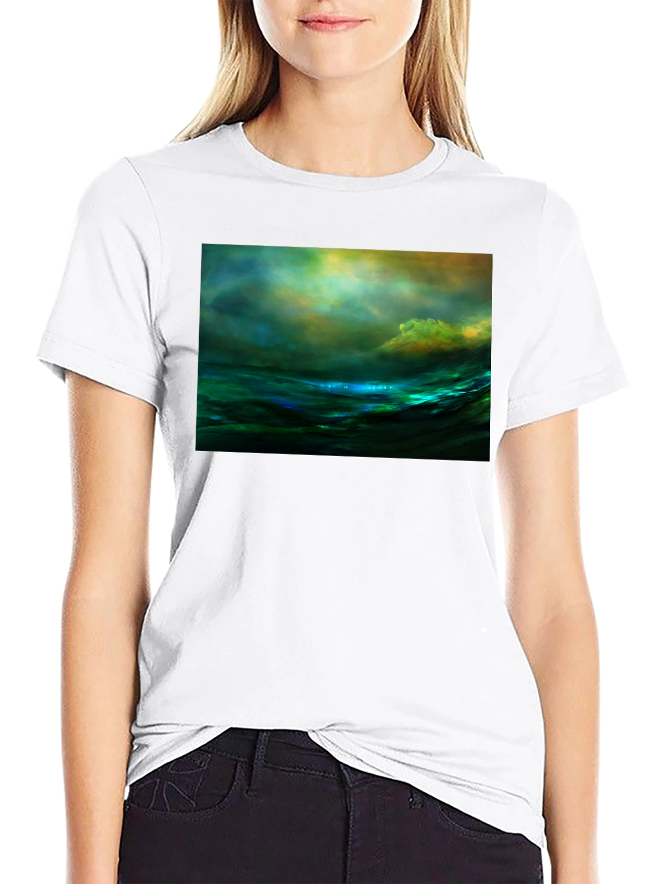 Black Ocean Wave Art T-Shirt view 9