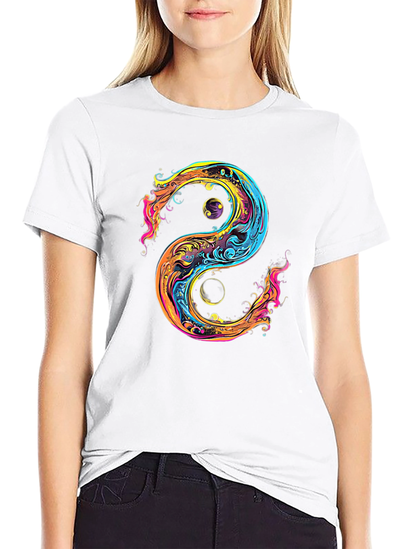 Black Yin Yang Graphic Black T-Shirt view 9