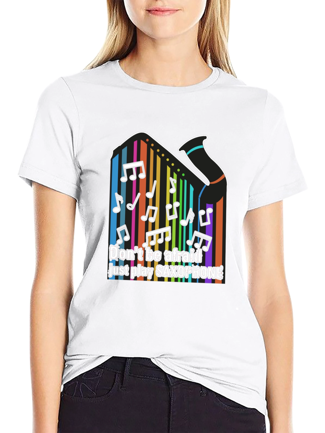 Black Colorful Saxophone Music T-Shirt: Play Fearlessly view 9