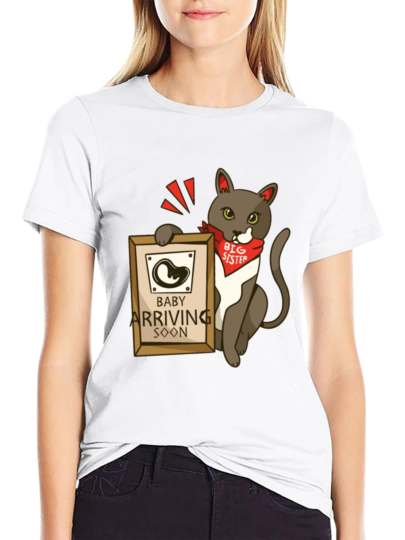 Black Big Sister Cat T-Shirt - Baby Announcement Tee view 9