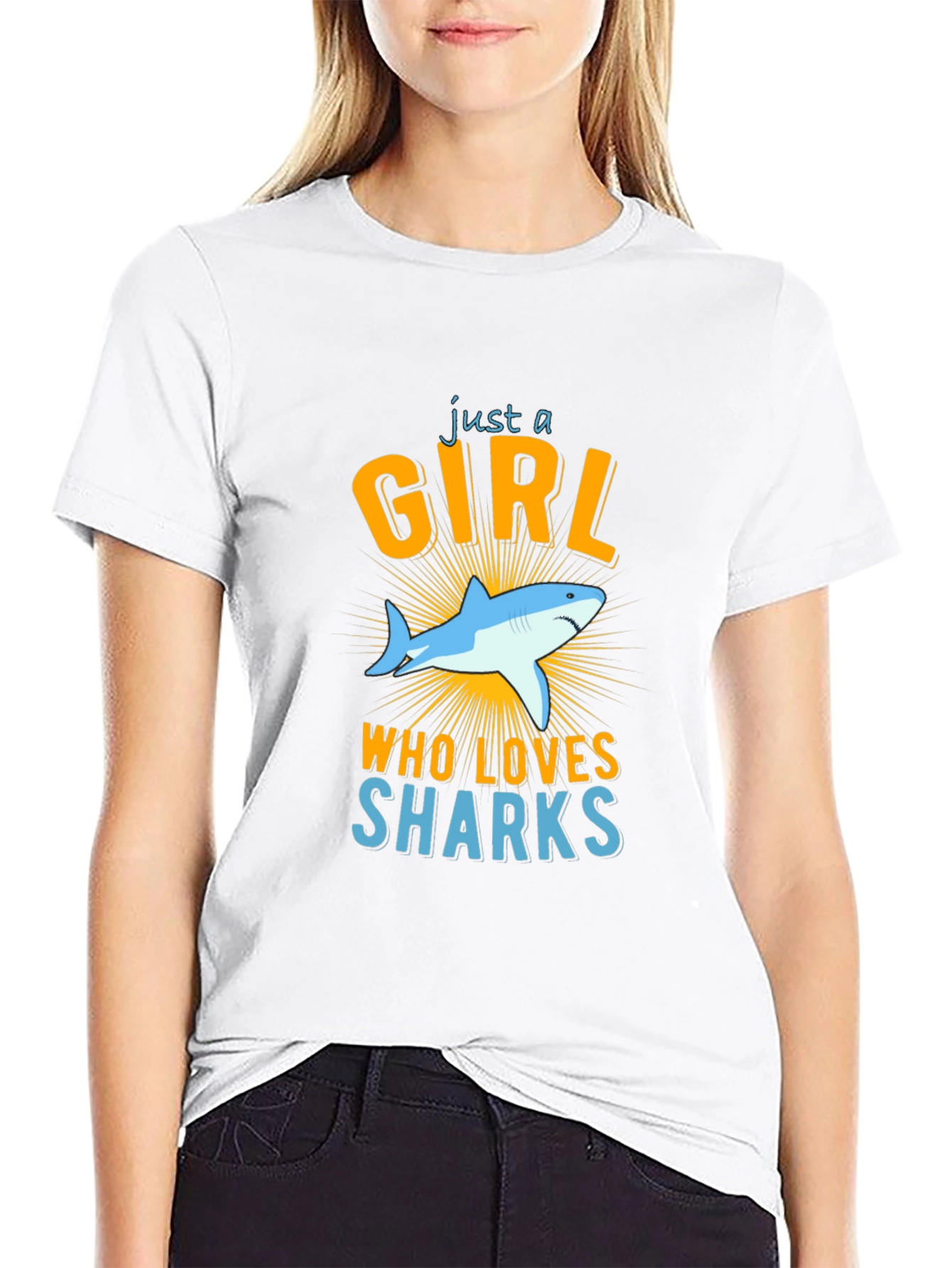 Black Just A Girl Who Loves Sharks T-Shirt view 9