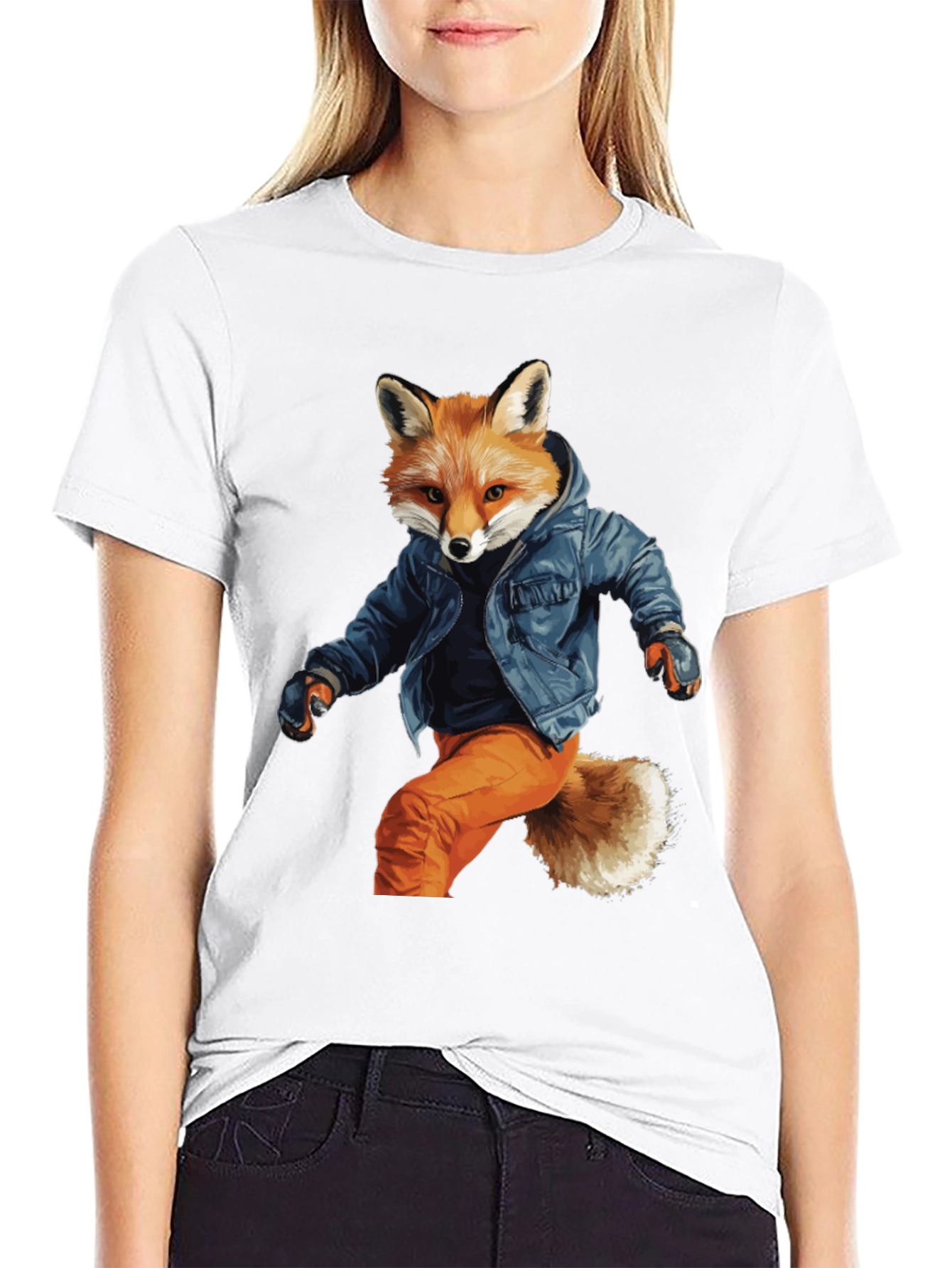 Black Stylish Fox Graphic T-Shirt view 9