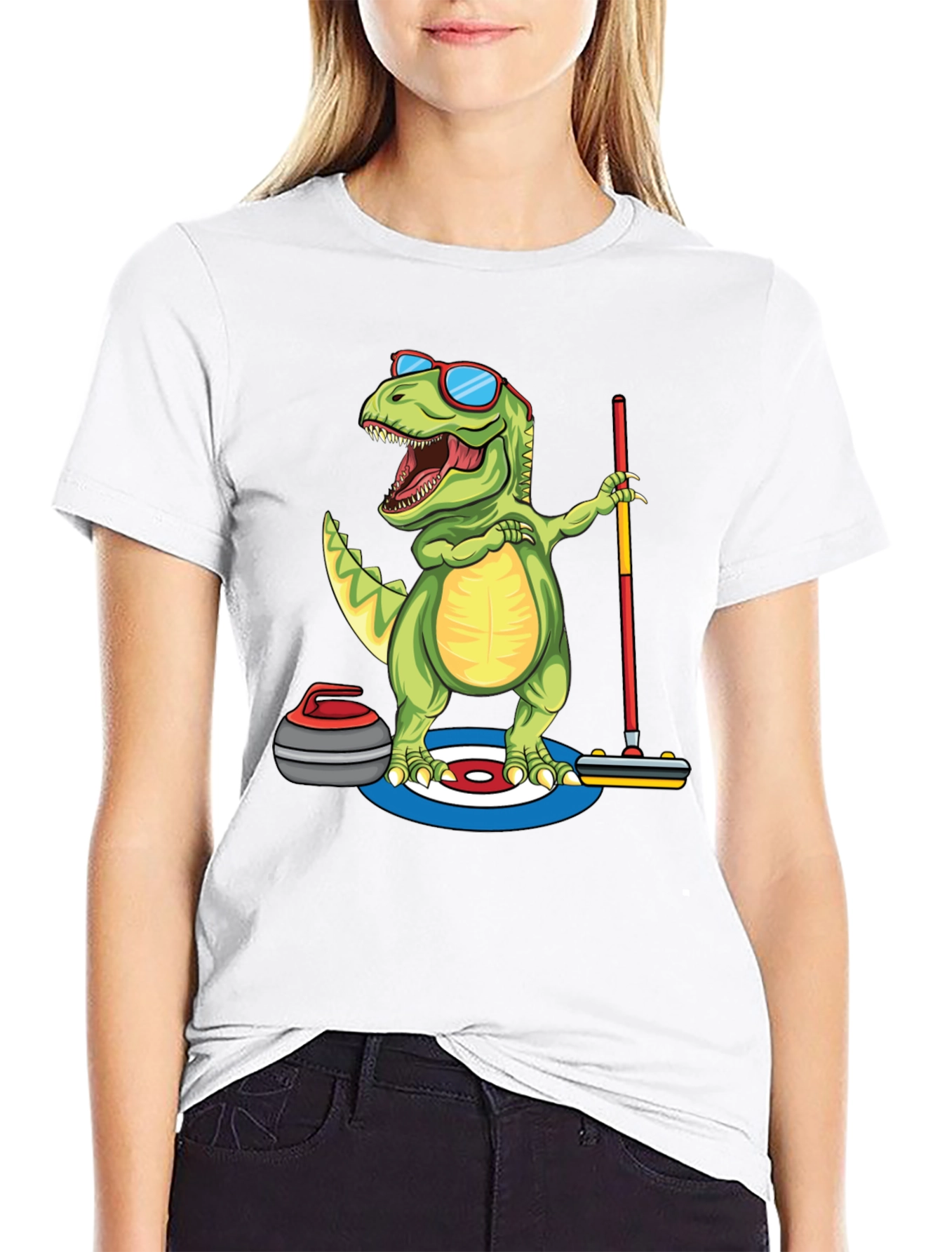Black Dinosaur Curling T-Shirt - Funny Dino Design view 9
