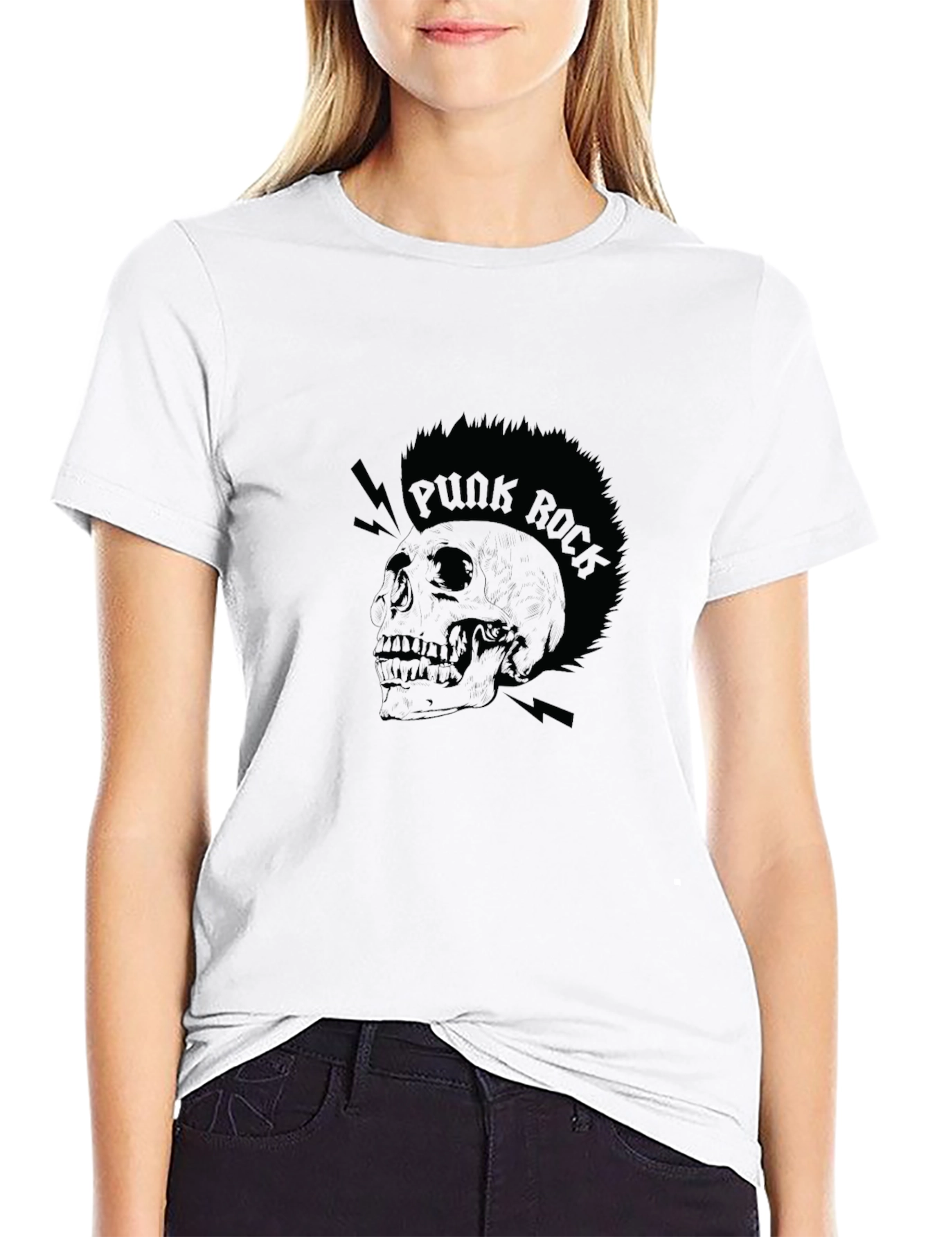Black Punk Rock Skull Graphic Tee - Black Cotton T-Shirt view 9