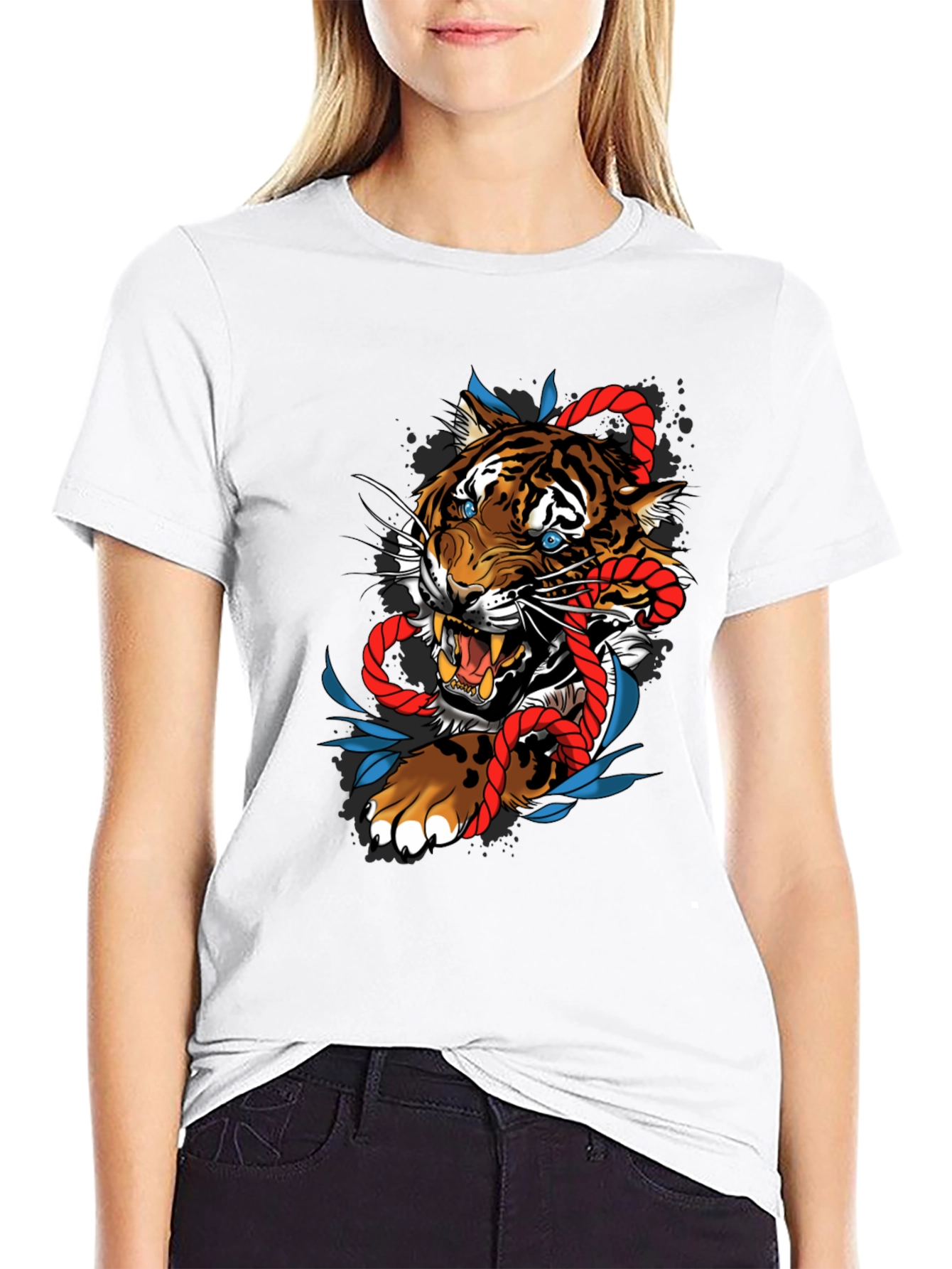 Black Tiger and Rope Graphic Tee - Unique Design view 9