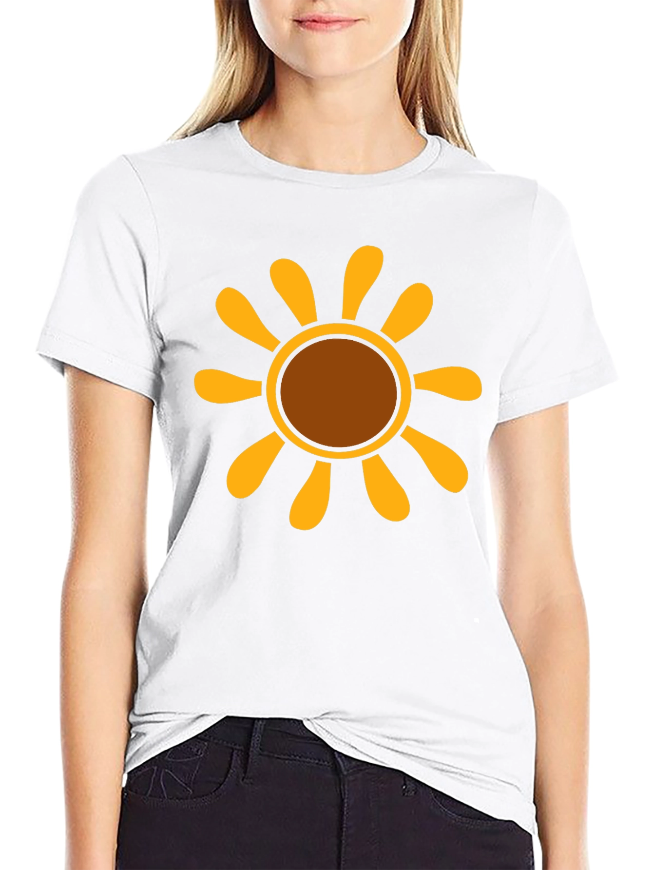 Black Retro Sunflower Graphic Tee - Black Cotton T-Shirt view 9