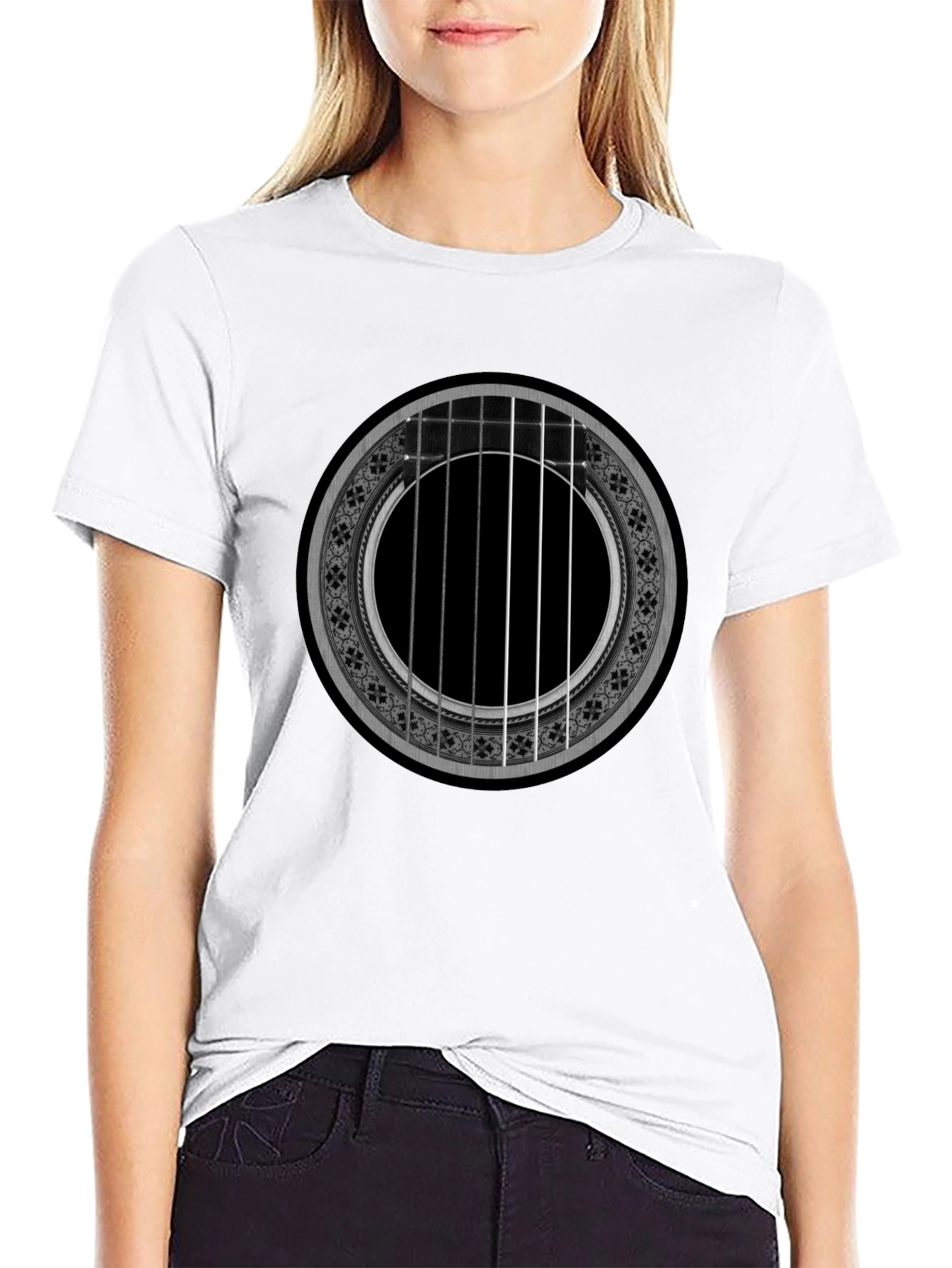 Black Acoustic Guitar Rose T-Shirt - Music Lover Tee view 9