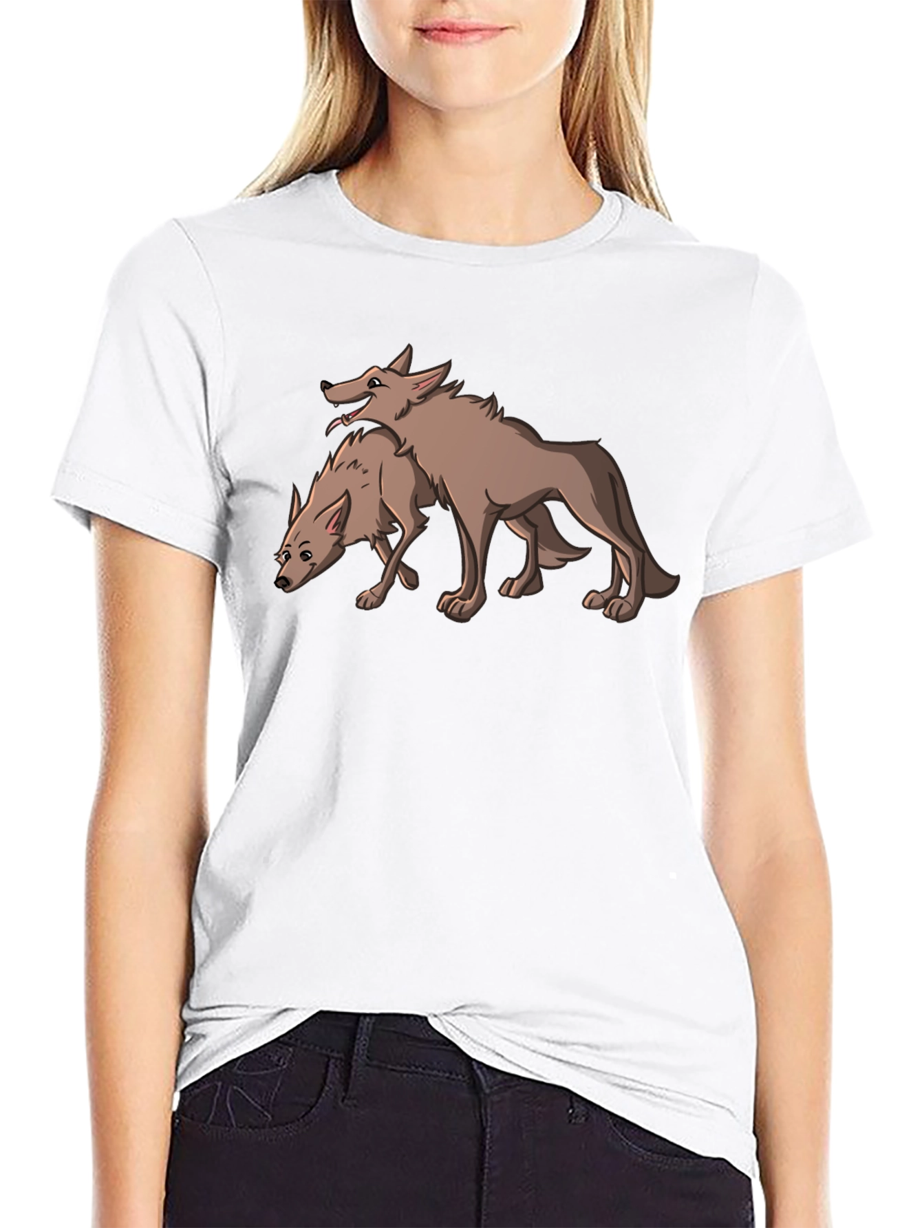 Black Two Wolves Graphic Tee - Stylish Black T-Shirt view 9
