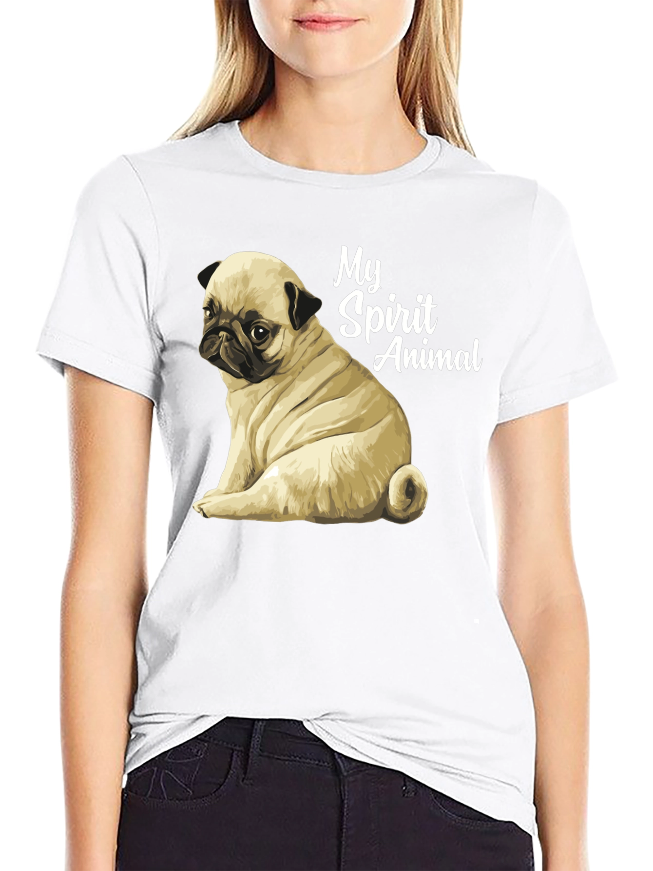 Black Pug Spirit Animal Black T-Shirt view 9