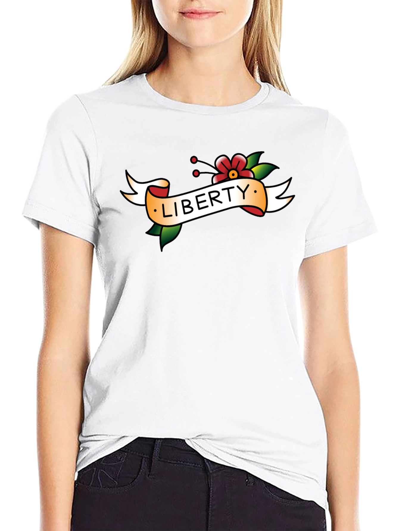 Black Liberty Tattoo Style Graphic T-Shirt view 9