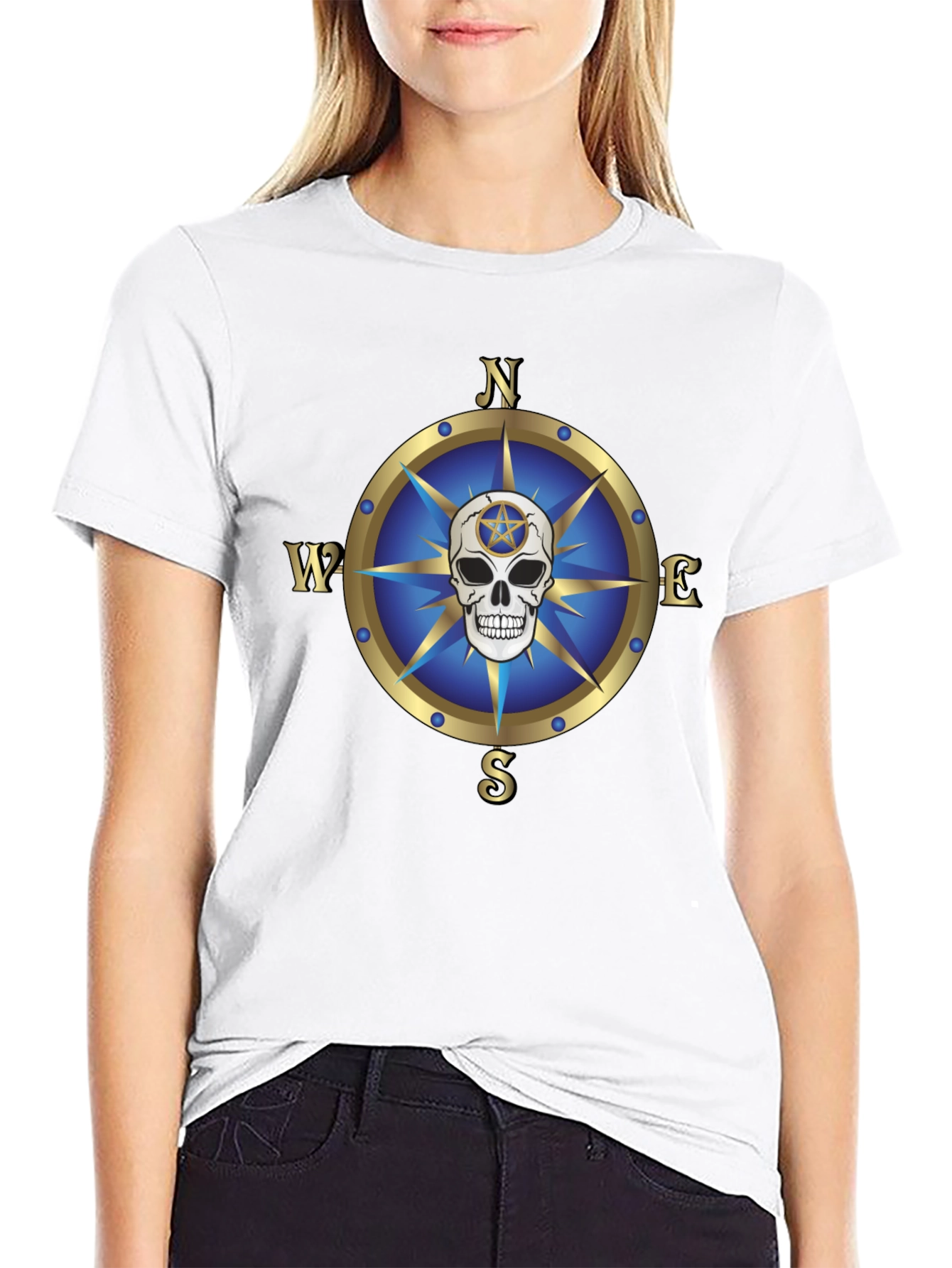 Black Compass Skull Graphic T-Shirt - Bold Black Tee view 9