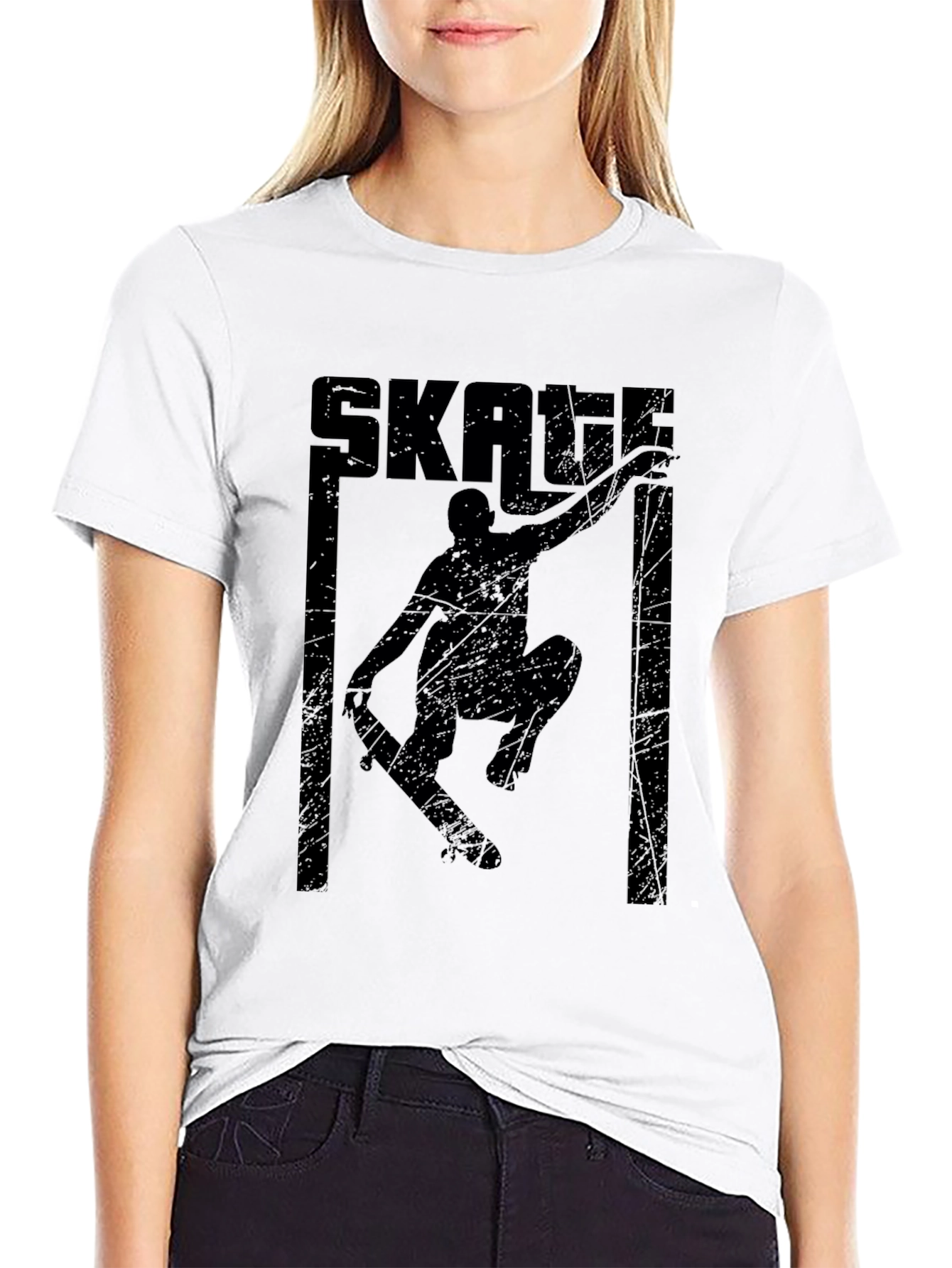 Black Skateboarding Graphic Tee - Black Cotton Skater T-Shirt view 9