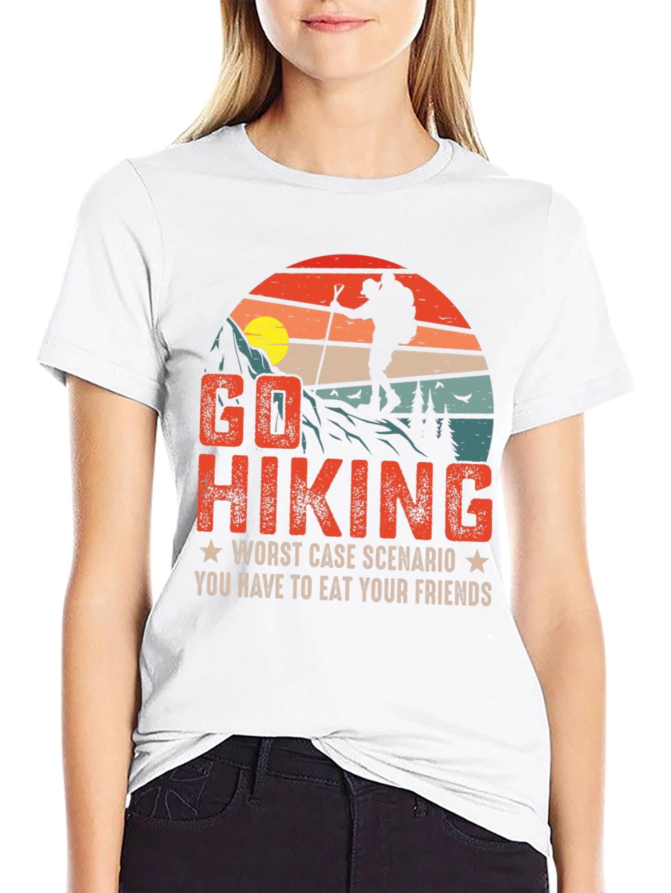 Black Go Hiking Funny Graphic T-Shirt view 9