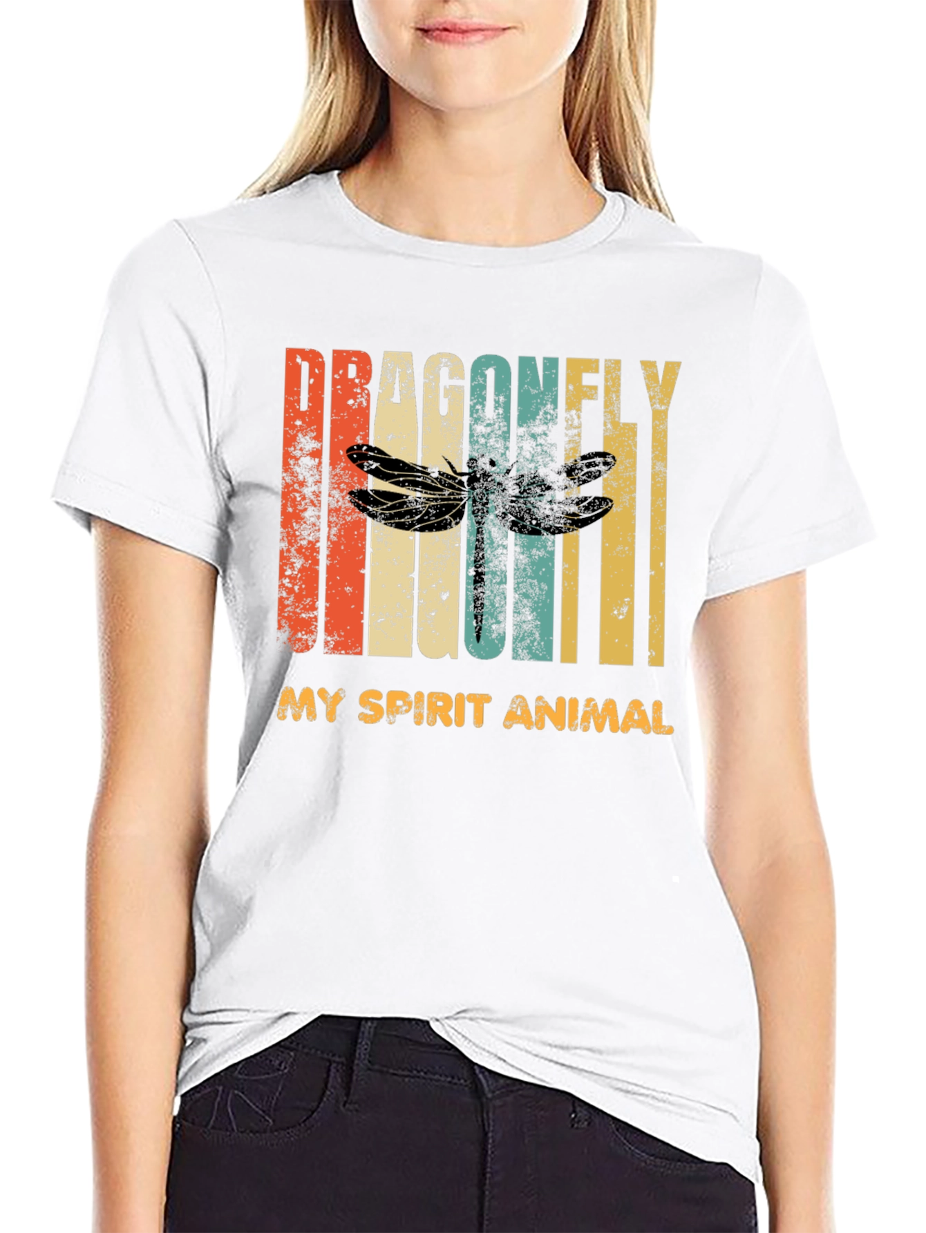 Black Dragonfly Spirit Animal Graphic T-Shirt - Vintage Style view 9