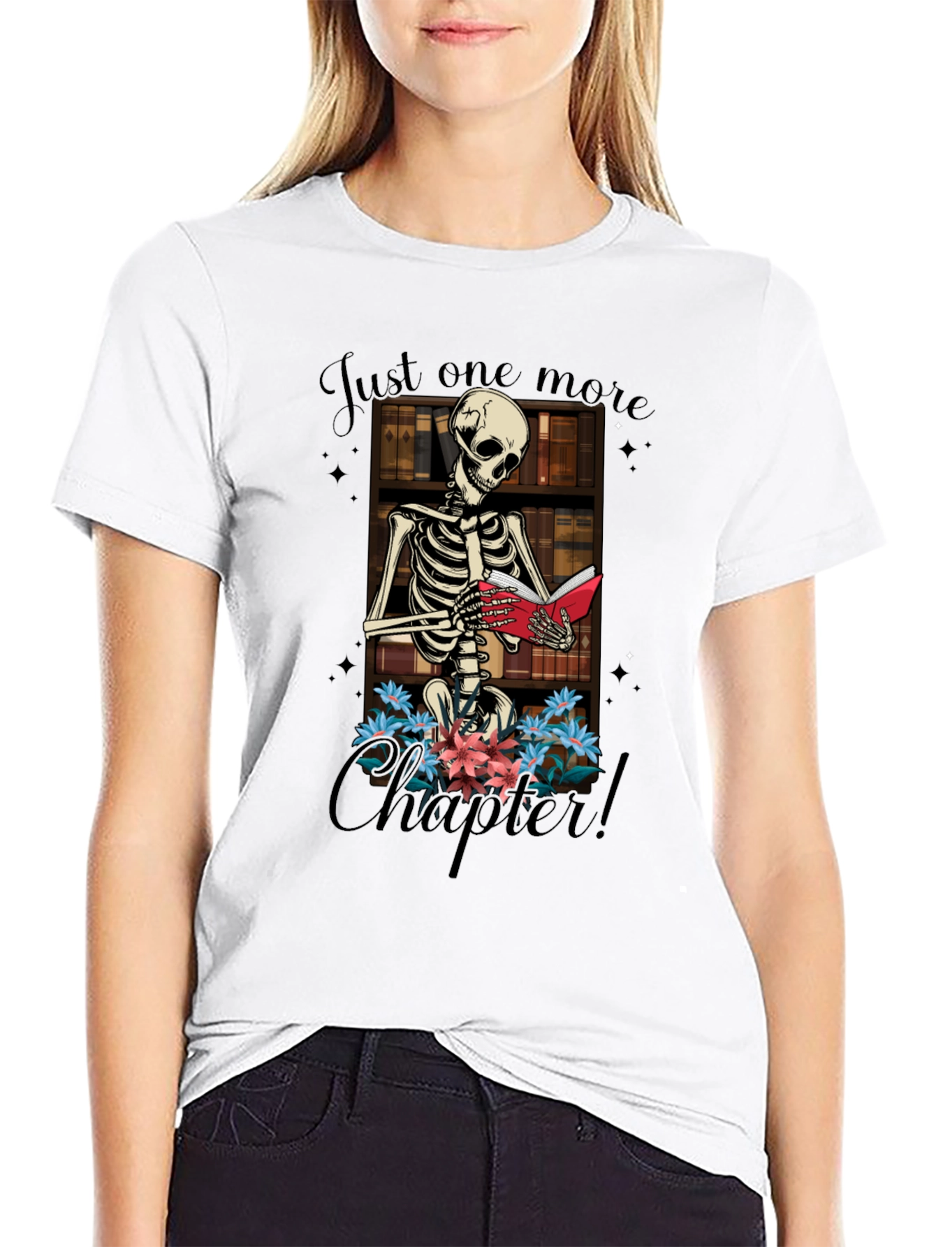 Black Just One More Chapter Skeleton T-Shirt view 9