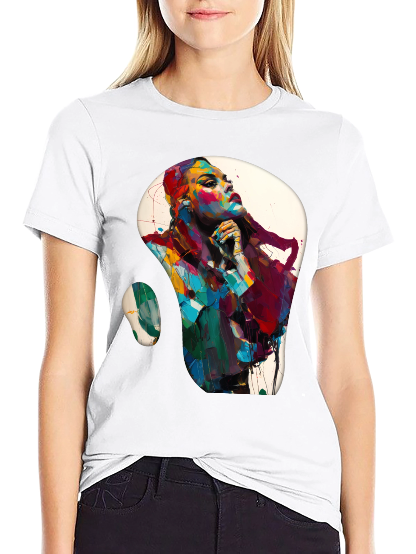 Black Abstract Woman Graphic Black T-Shirt view 9