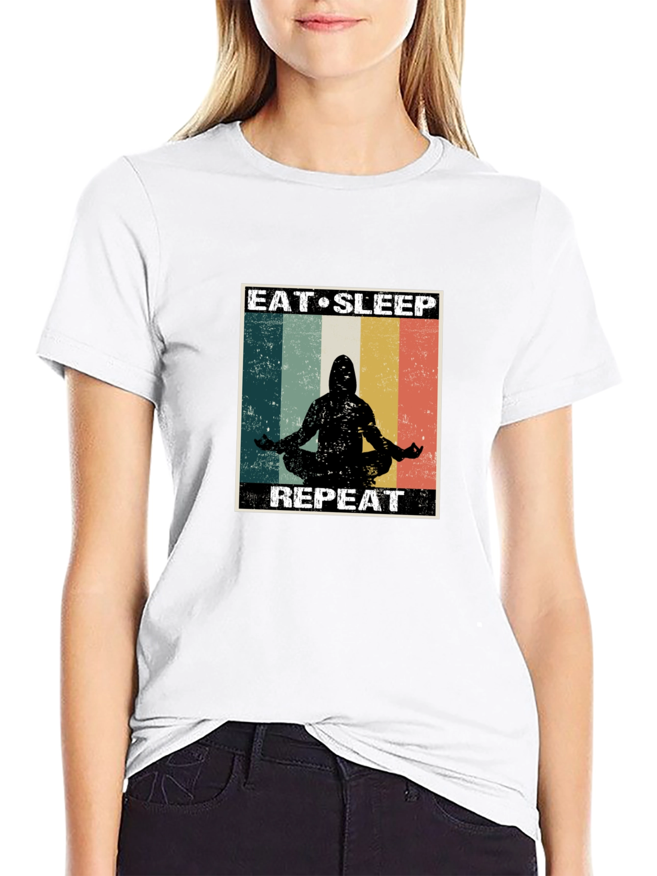 Black Eat Sleep Meditate Repeat Black T-Shirt view 9