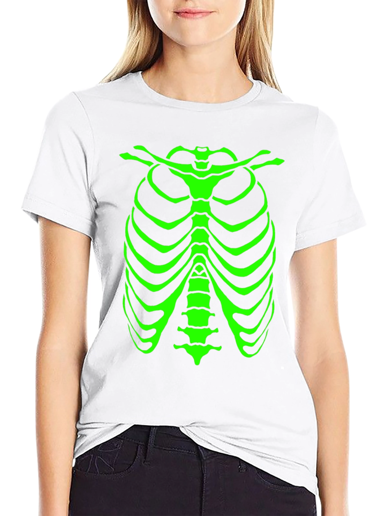 Black Glow Skeleton Rib Cage Graphic Tee view 9