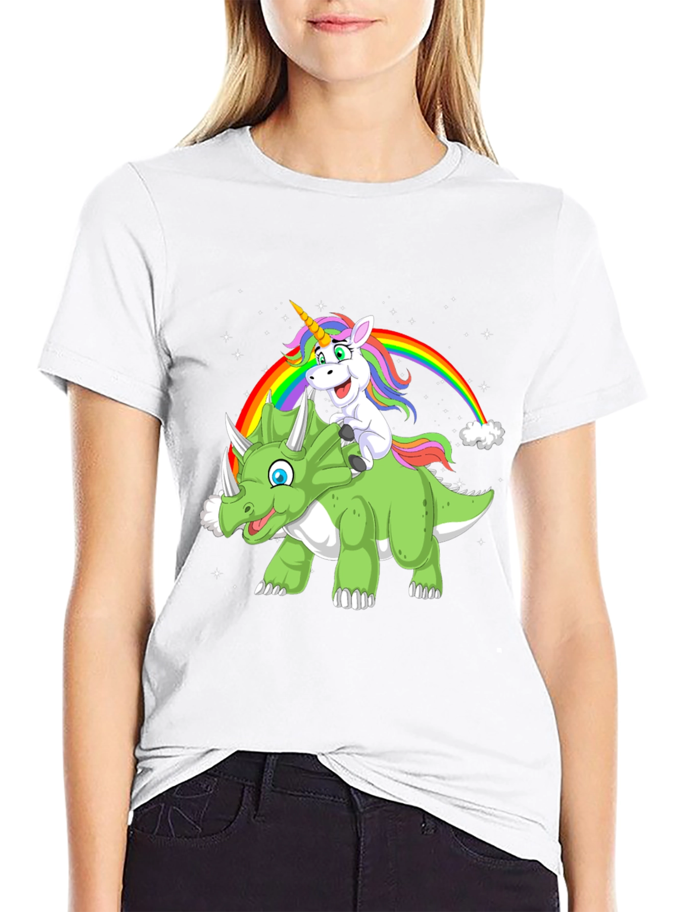 Black Unicorn & Dinosaur Graphic T-Shirt view 9
