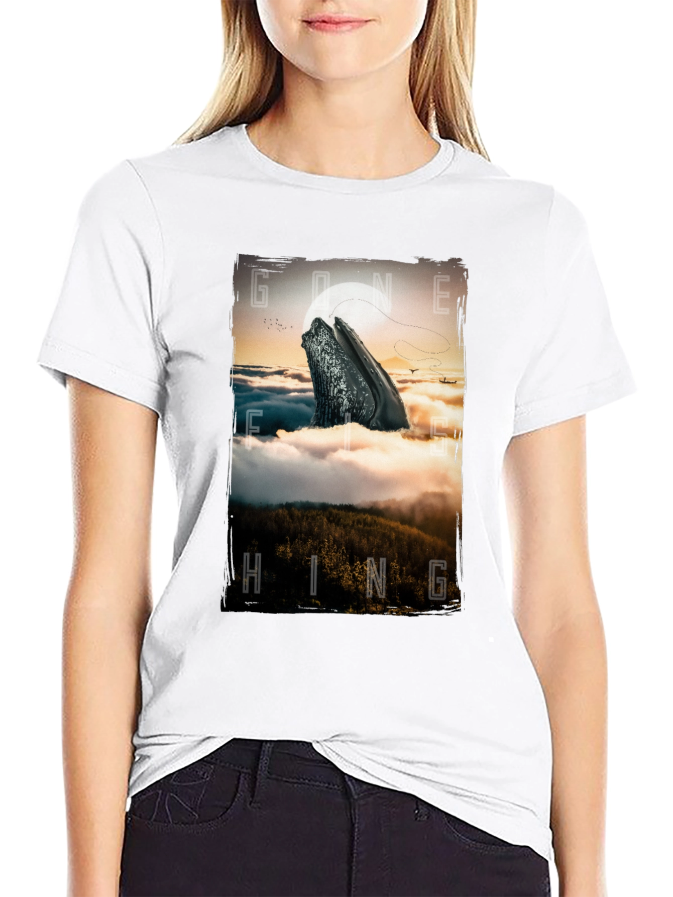 Black Gone Hiking Whale Graphic Tee - Black Cotton T-Shirt view 9