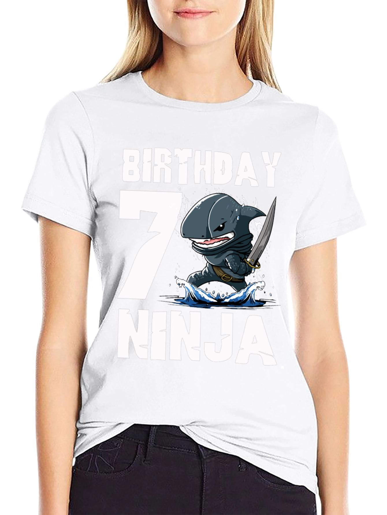 Black Birthday 7 Ninja Shark T-Shirt view 9
