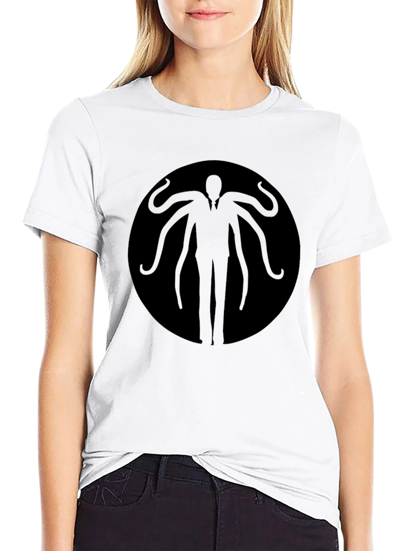 Black Slender Man Graphic Tee - Black Cotton Blend view 9