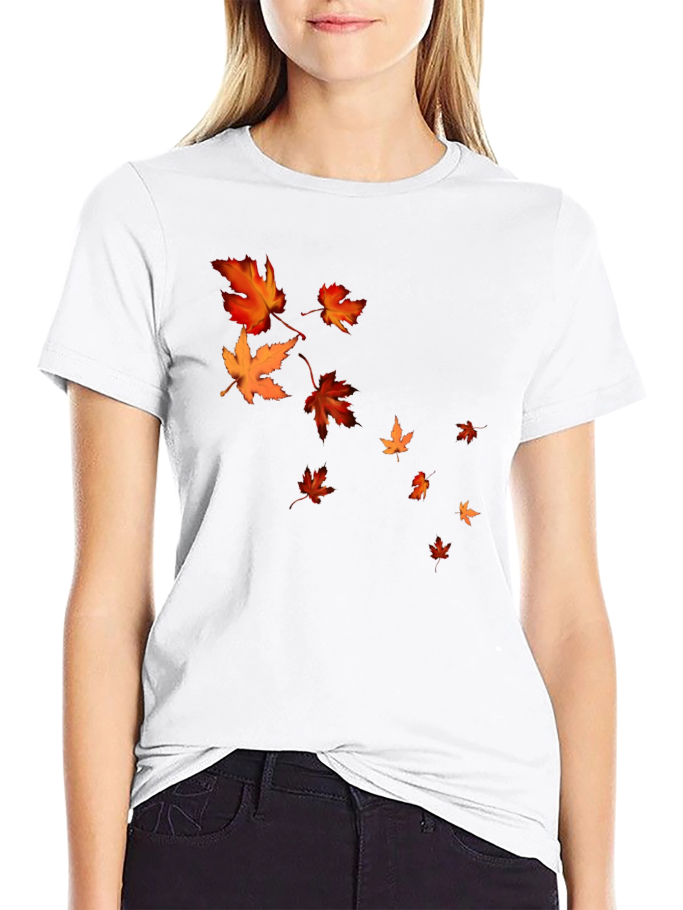 Black Fall Leaves Graphic Black T-Shirt view 9