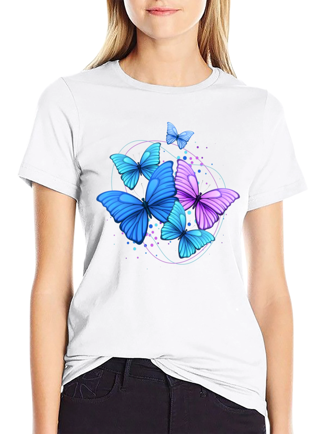 Black Butterfly Graphic Print Crew Neck Men's T-Shirt view 9