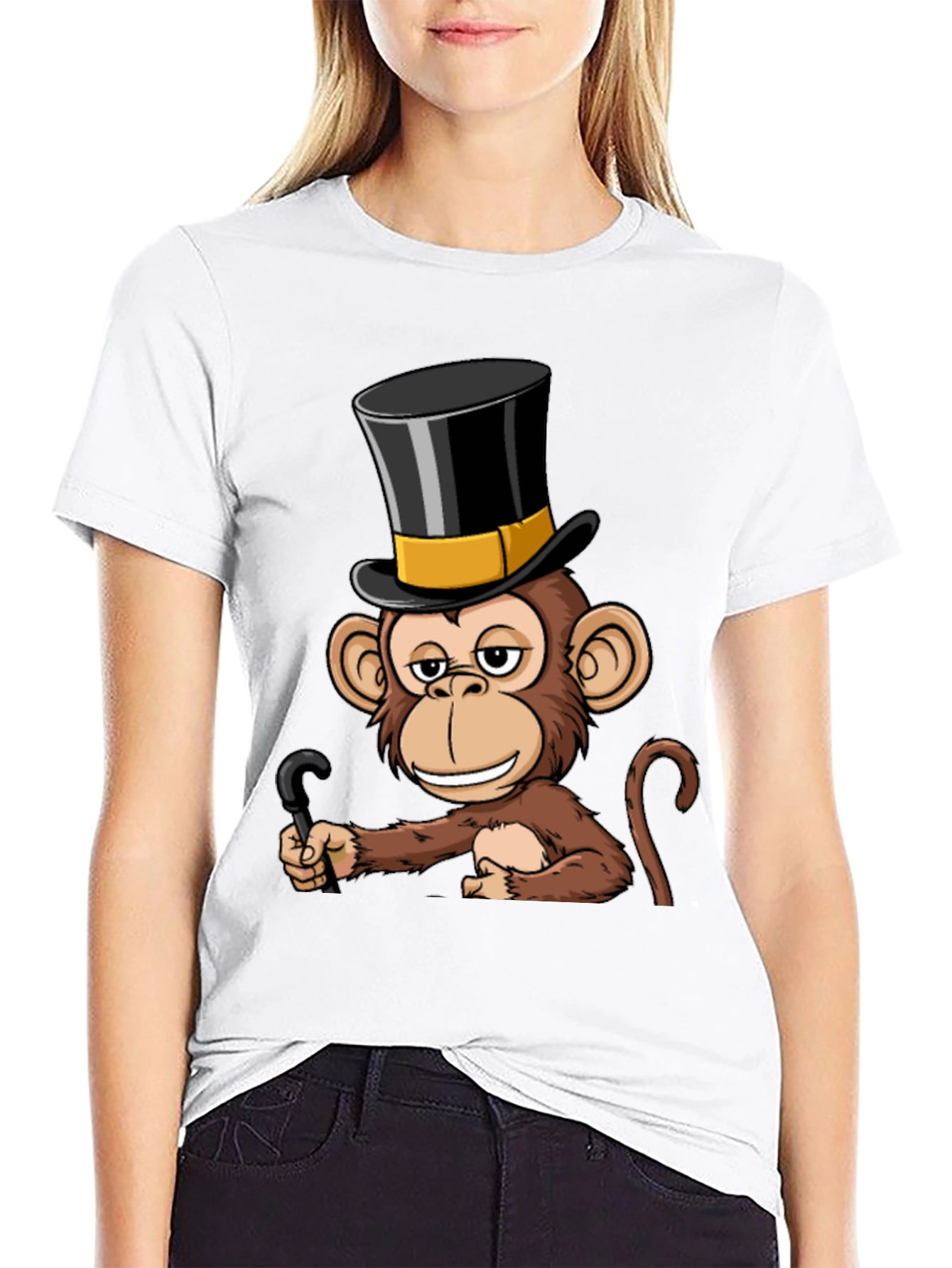 Black Monkey Top Hat T-Shirt - Stylish & Humorous Design view 9