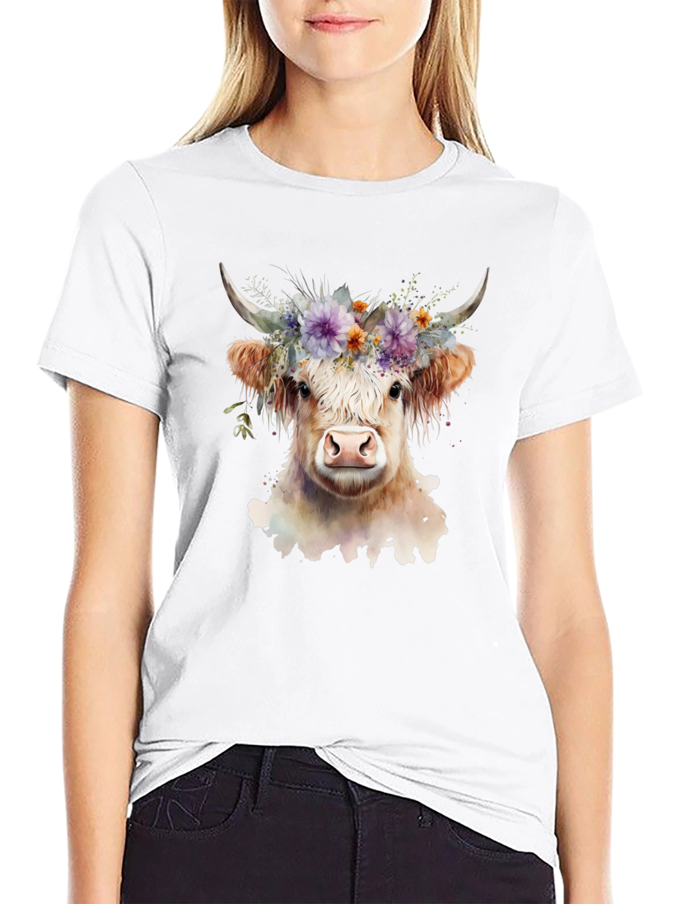 Black Floral Cow Graphic Tee - Unisex Soft Cotton view 9
