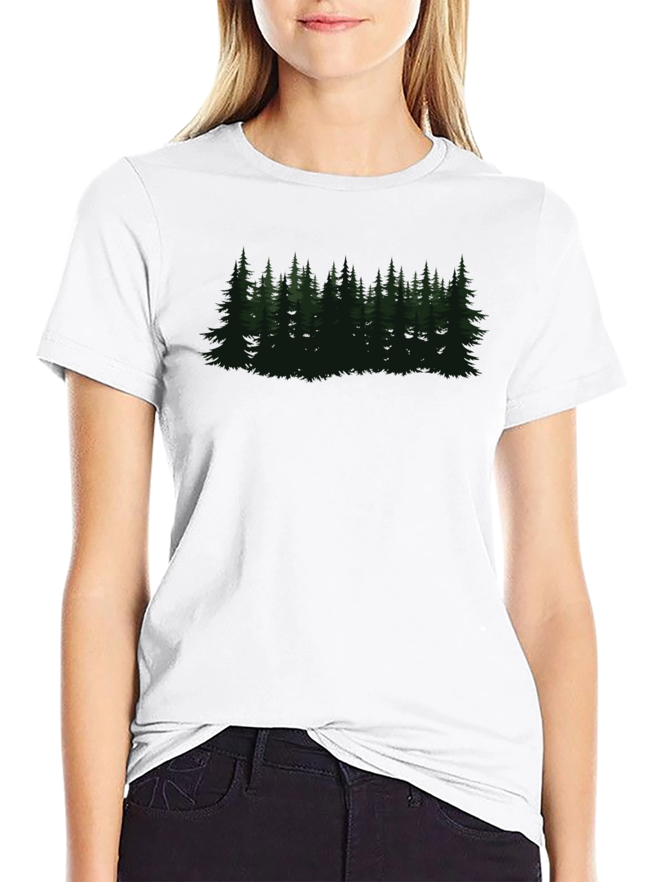 Black Men's Black T-Shirt with Forest Graphic view 9