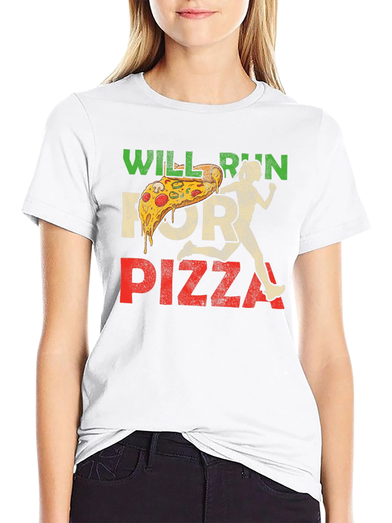 Black Will Run For Pizza Graphic T-Shirt view 9