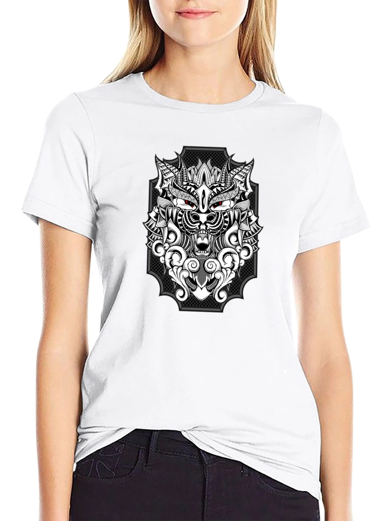 Black Wolf Graphic Print T-Shirt - Black view 9