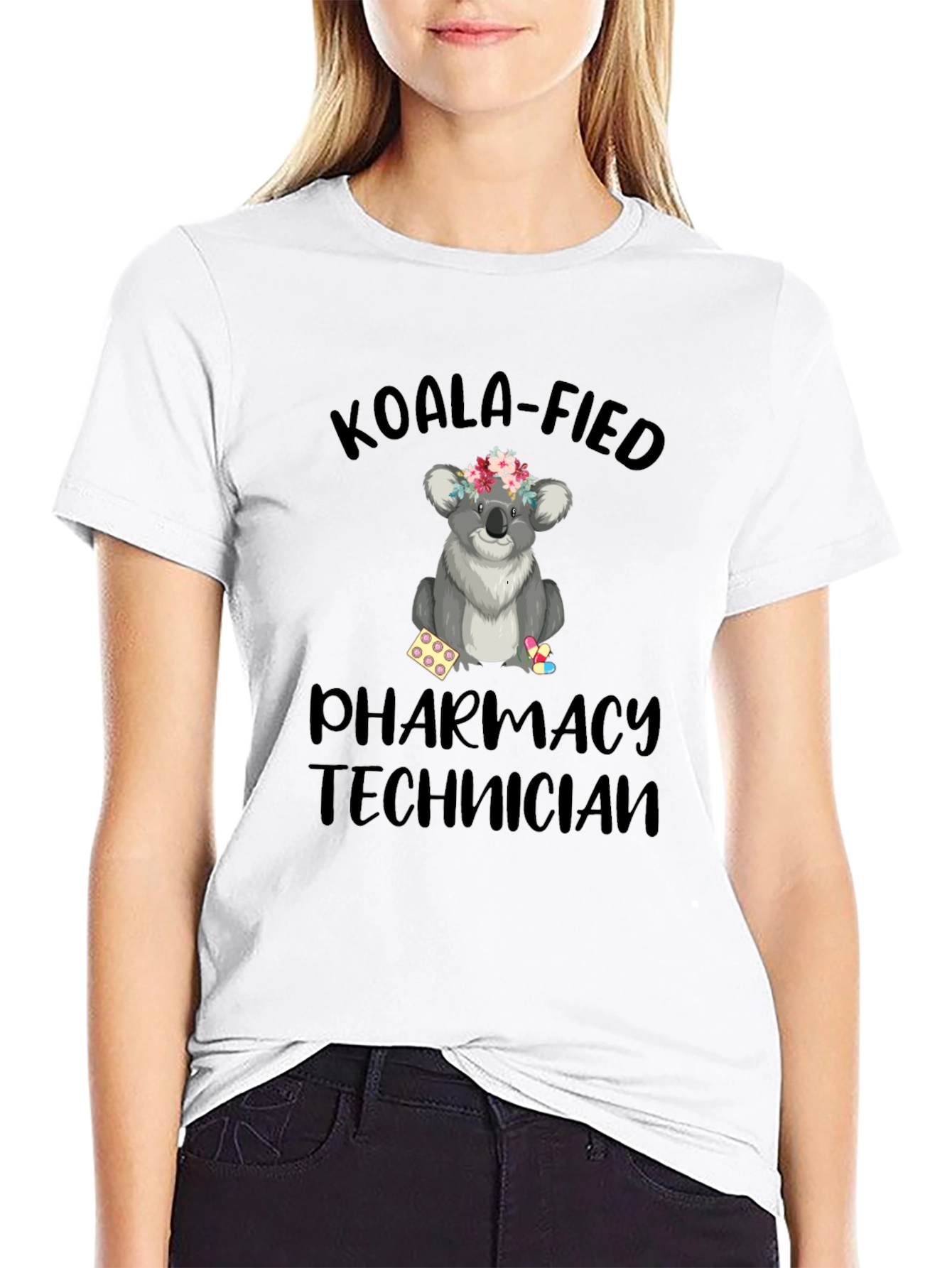 Black Koala-fied Pharmacy Technician Black T-Shirt view 9