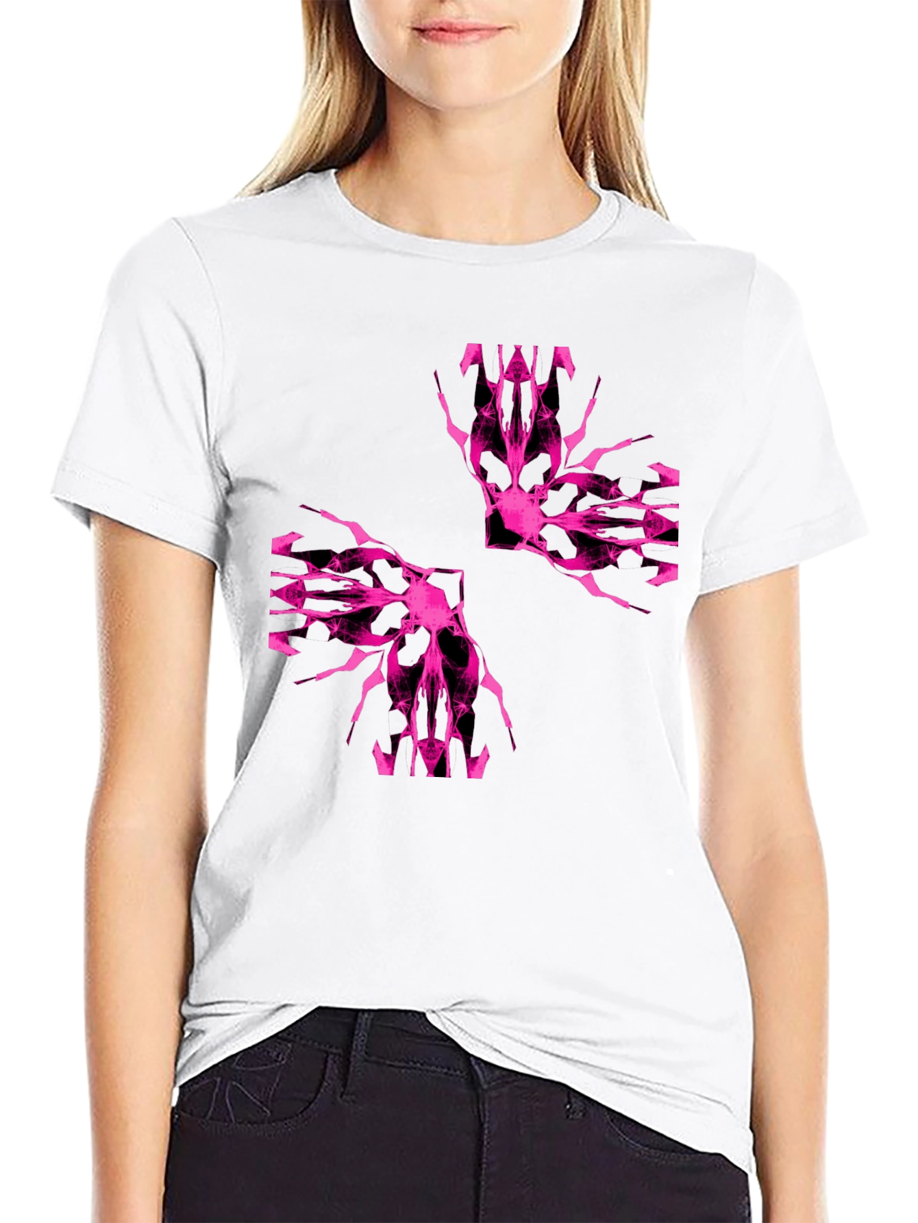 Black Abstract Pink Graphic Print Black T-Shirt view 9
