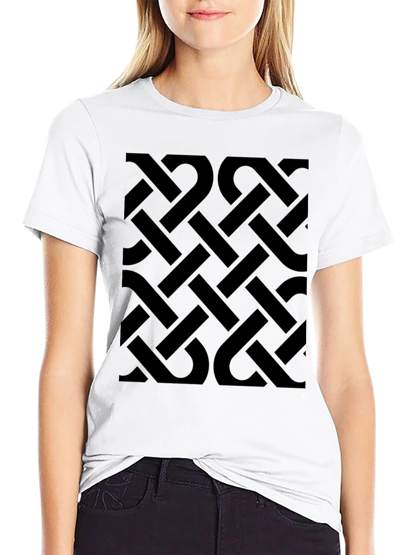 Black Geometric Patterned Men's Black T-Shirt view 9