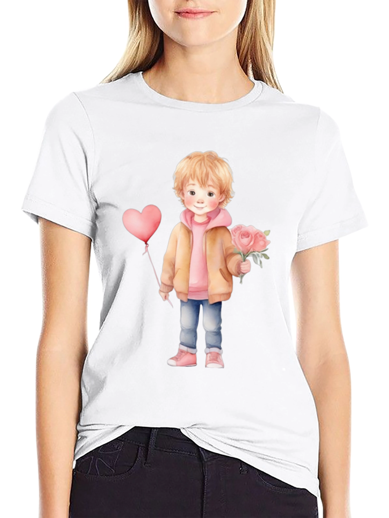 Black Cute Boy with Flowers and Balloon T-Shirt view 9