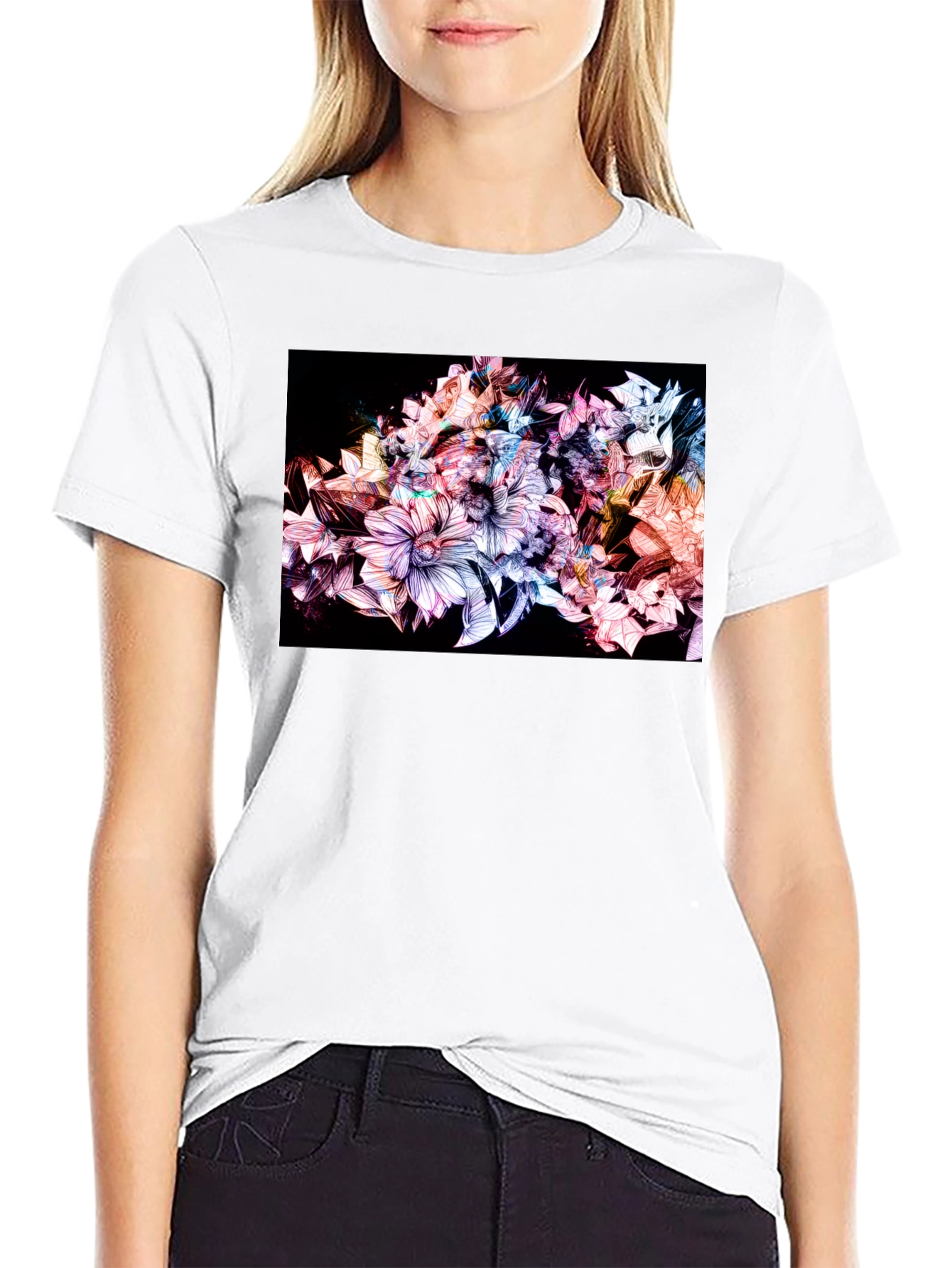 Black Floral Design Black T-Shirt view 9