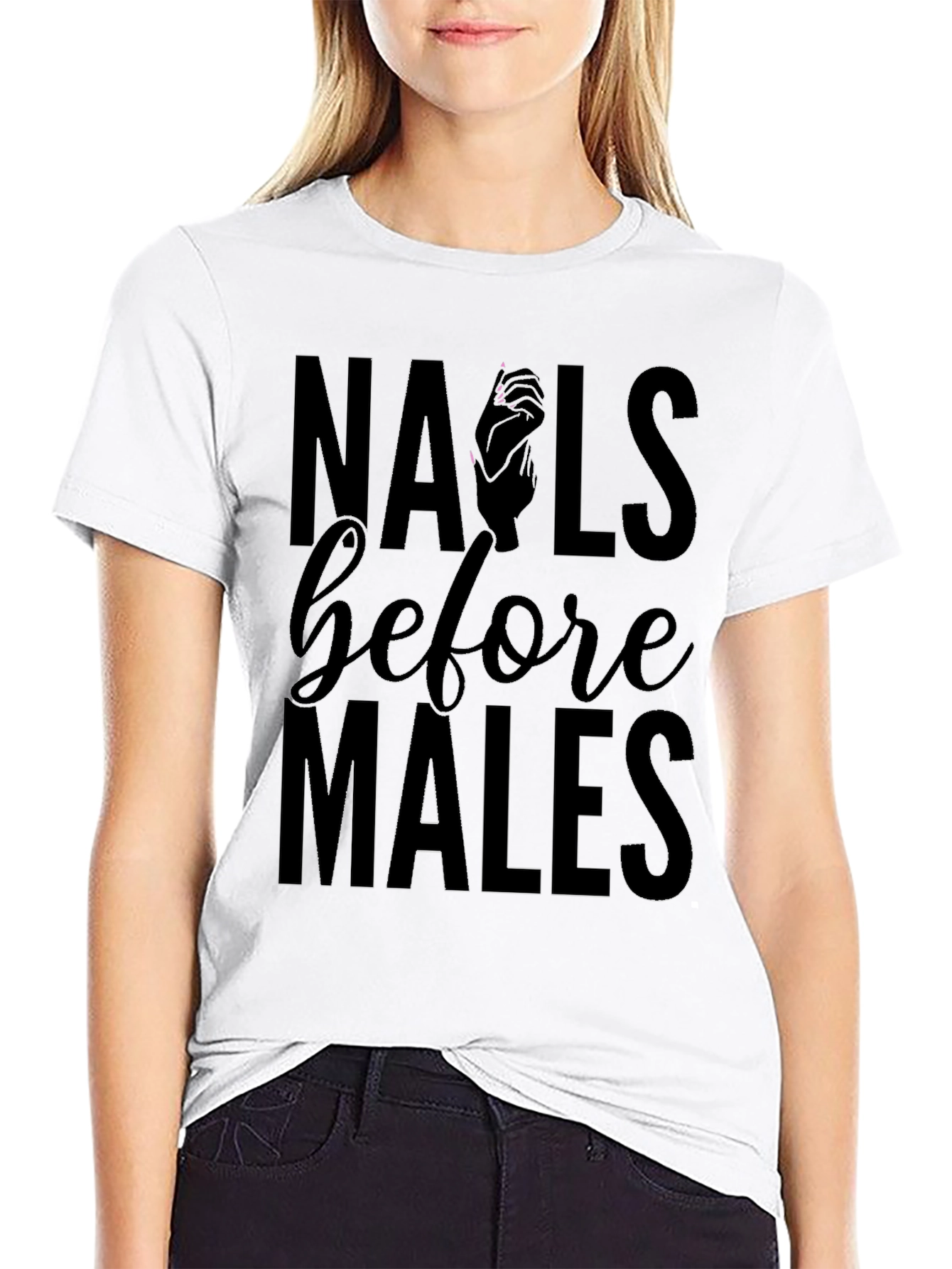 Black Nails Before Males Graphic Tee - Black Cotton T-Shirt view 9