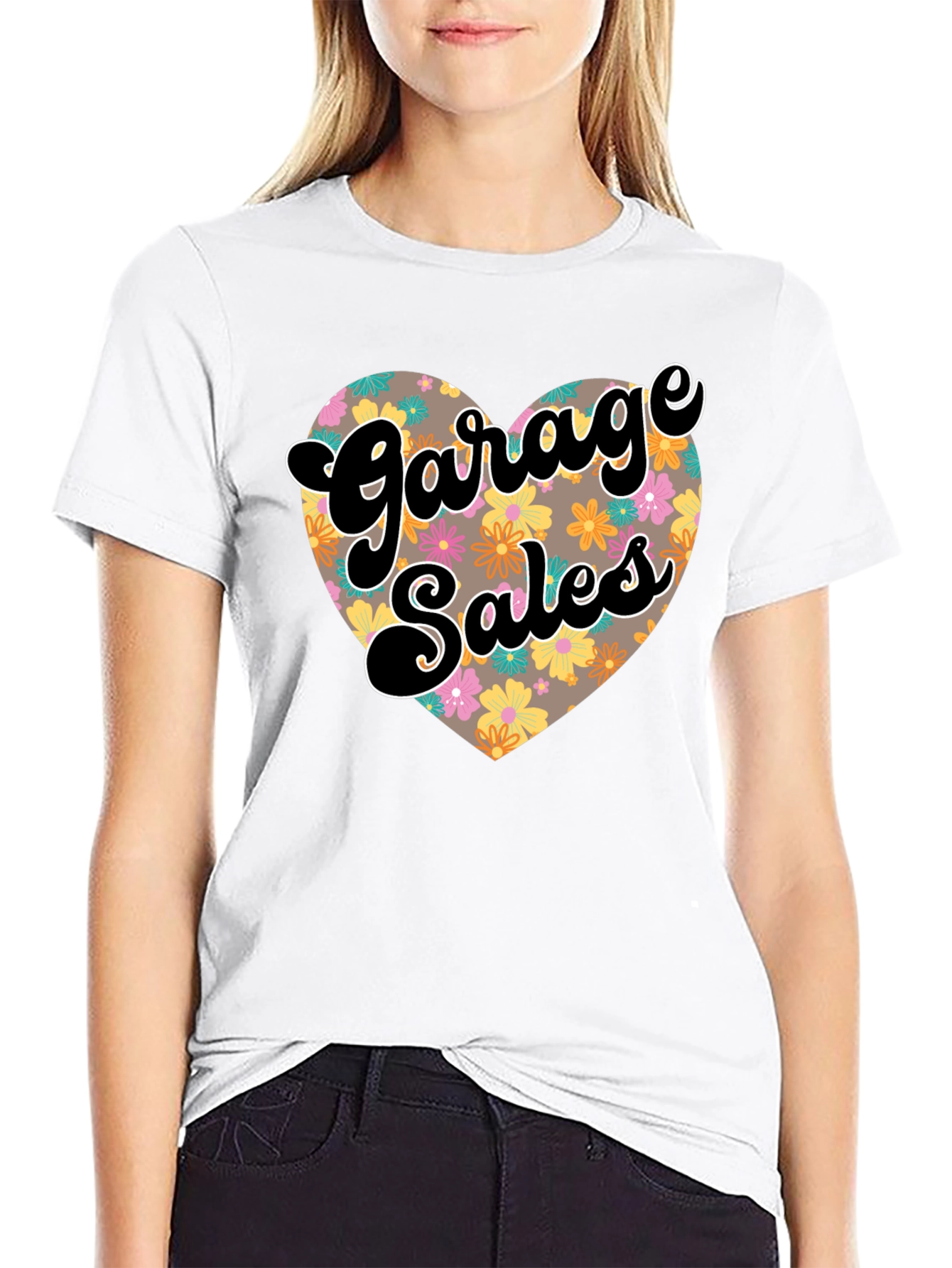 Black Garage Sales Floral Heart T-Shirt view 9