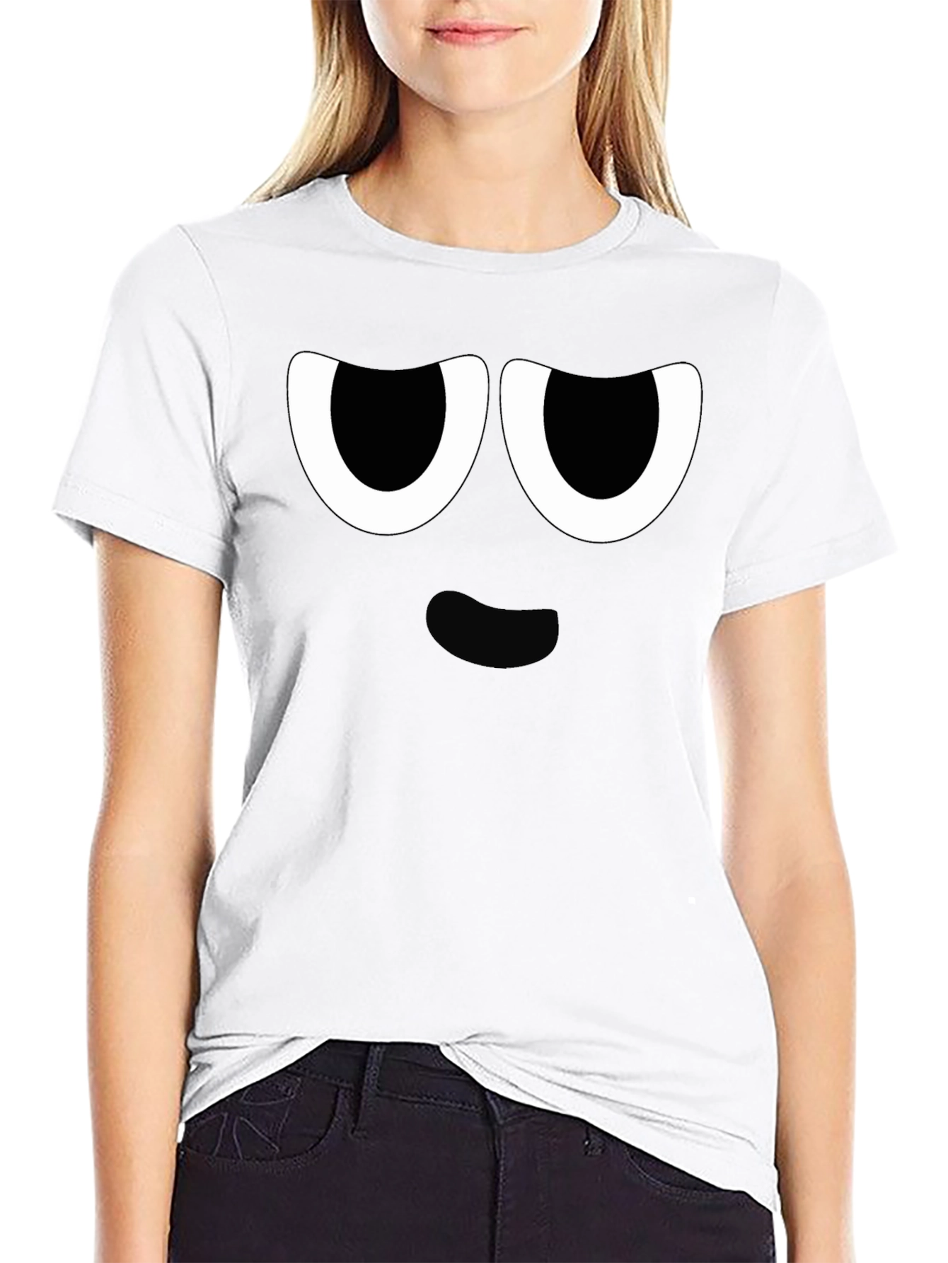 Black Funny Cartoon Face Graphic Black T-Shirt view 9