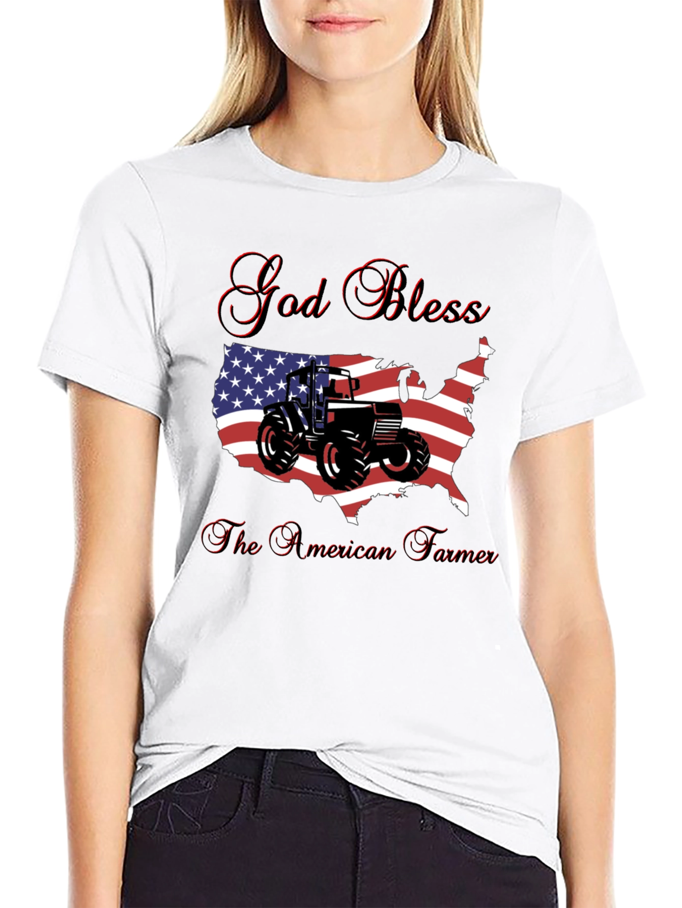 God Bless American Farmer Tractor USA Flag T-Shirt - 9
