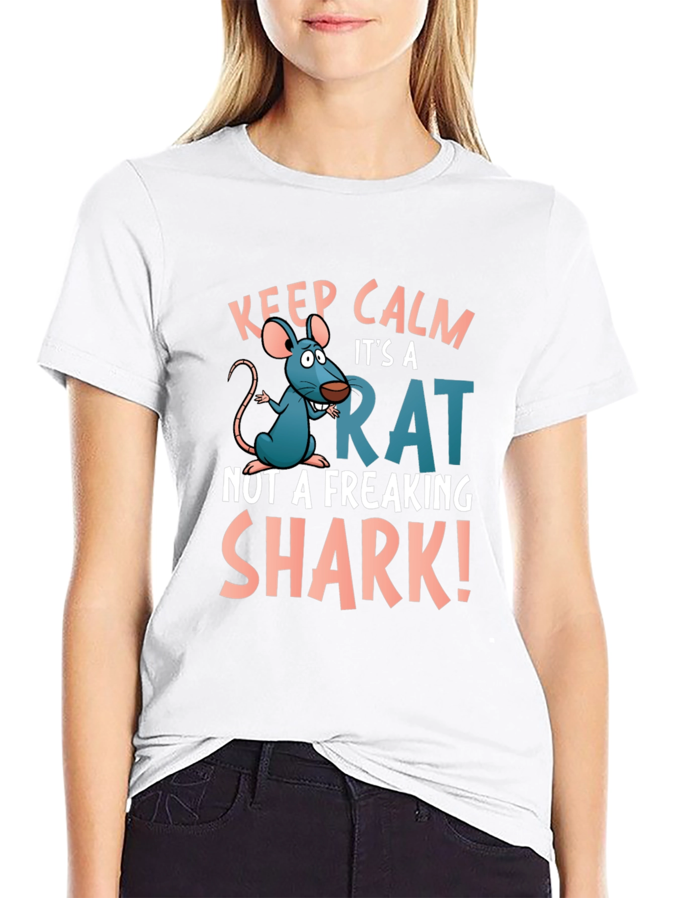 Black Keep Calm Rat T-Shirt: Funny Cartoon Rat Design view 9