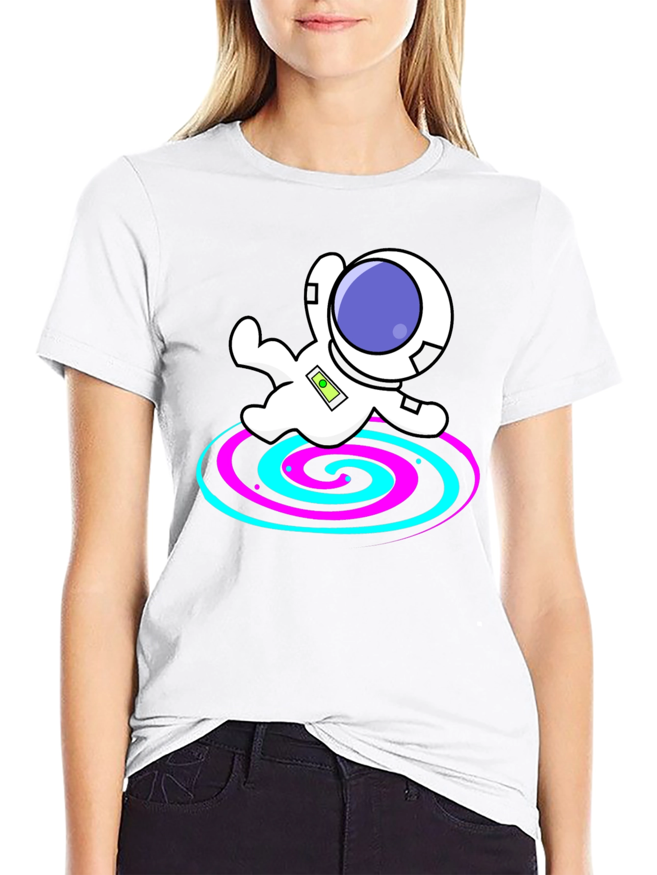 Black Astronaut Spiral Graphic Tee - Black Cotton Blend view 9